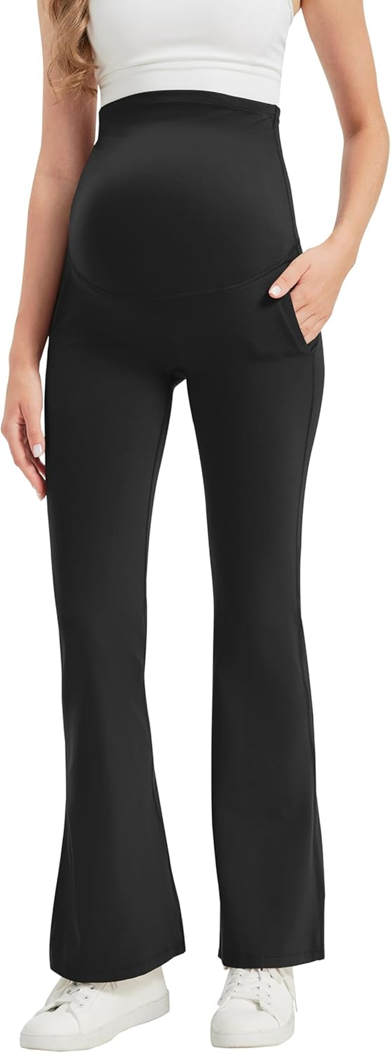 VIMPEP Buttery Soft Women&rsquo;S 31&rdquo; Flare Maternity Leggings with Pockets over the Belly Stretchy Workout Yoga Pregnancy Pants