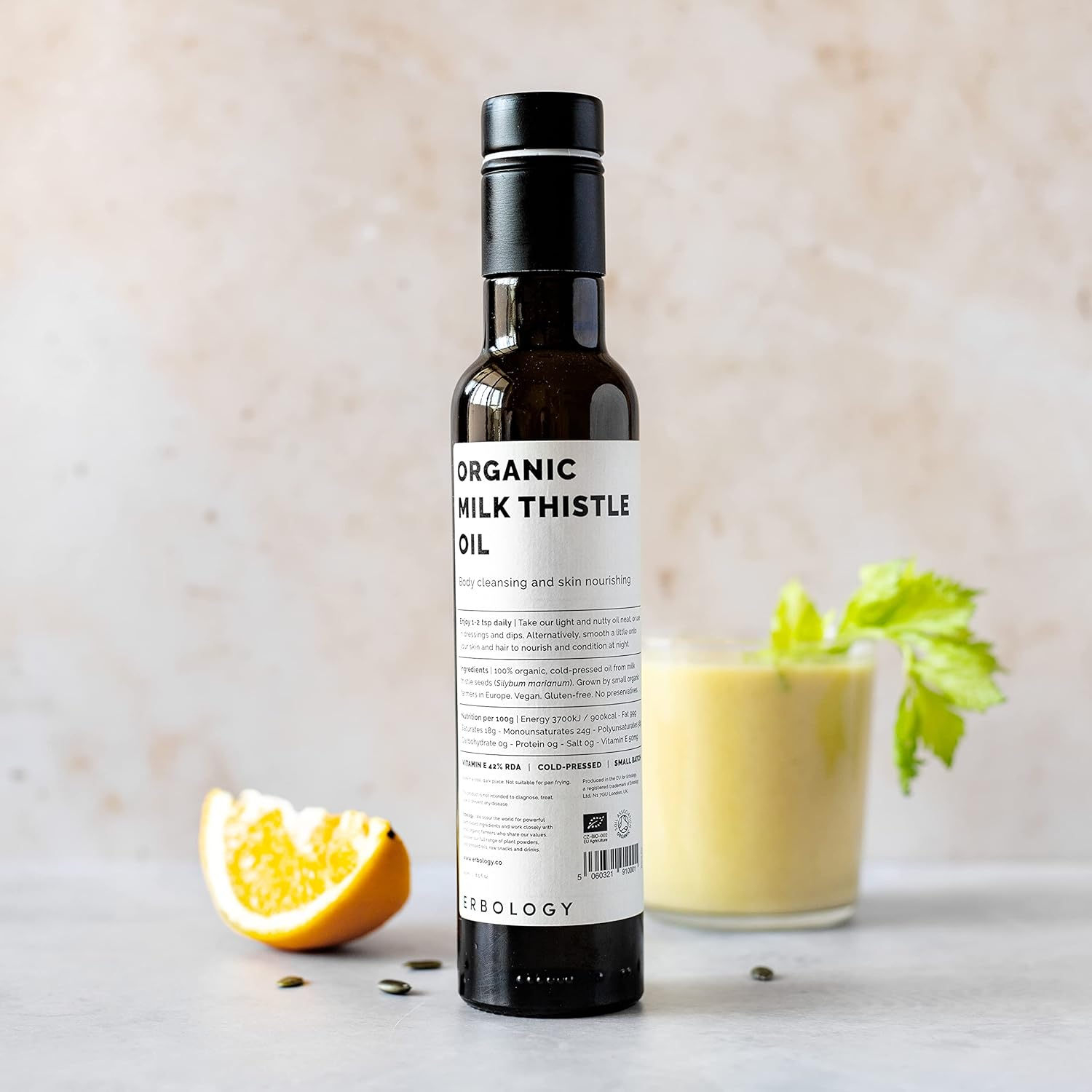 Erbology Organic Milk Thistle Oil 250Ml - Cold-Pressed - High in Vitamin E - Detoxifying - Straight from Farm - Non GMO - No Additives or Preservatives - Recyclable Glass Bottle image number 5