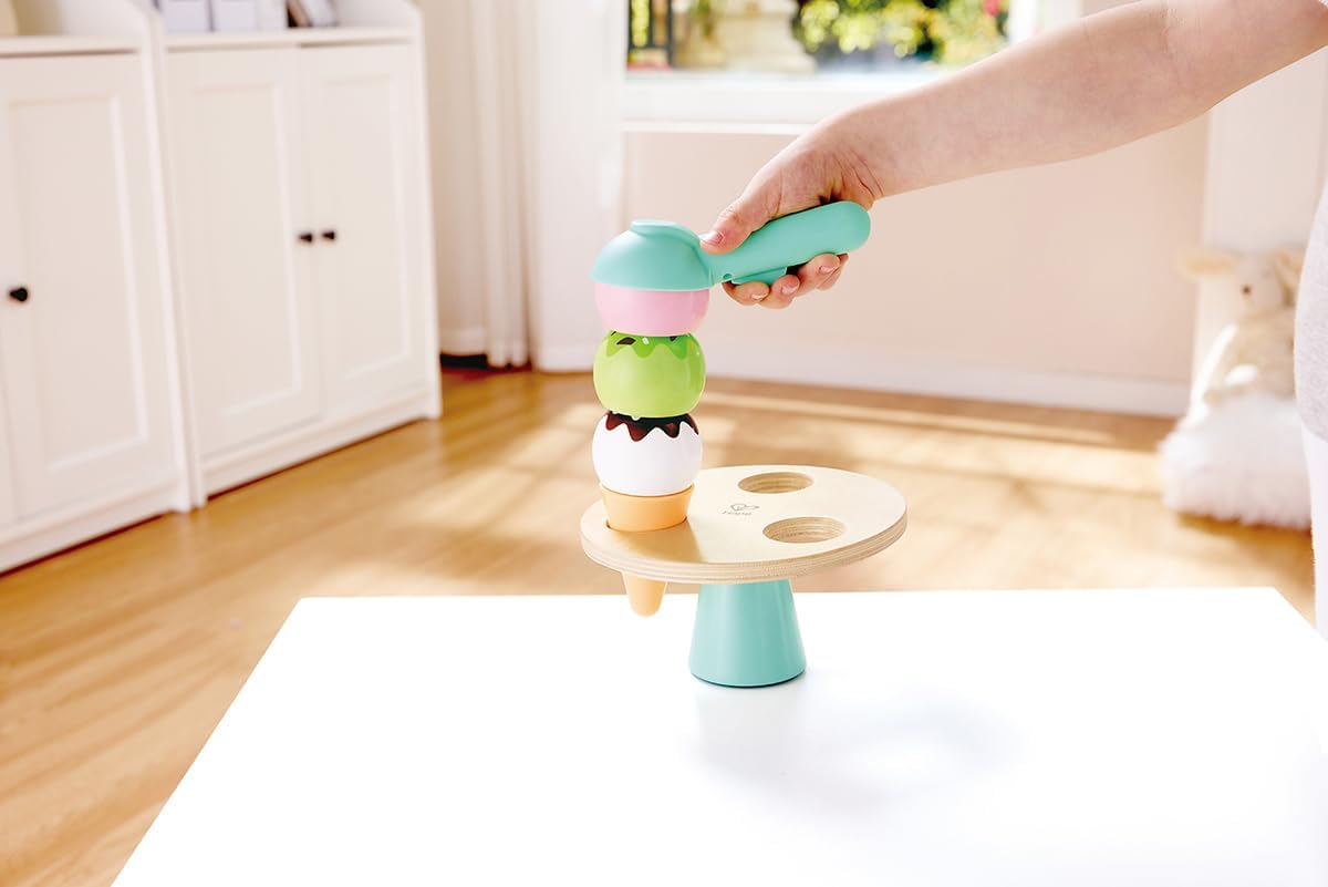 Hape Scoop & Serve Ice Cream Set &ndash; Interactive Wooden Toy for Pretend Play &ndash; Realistic Ice Cream Playset with Rotating Display & Endless Topping Combinations for Kids image number 2