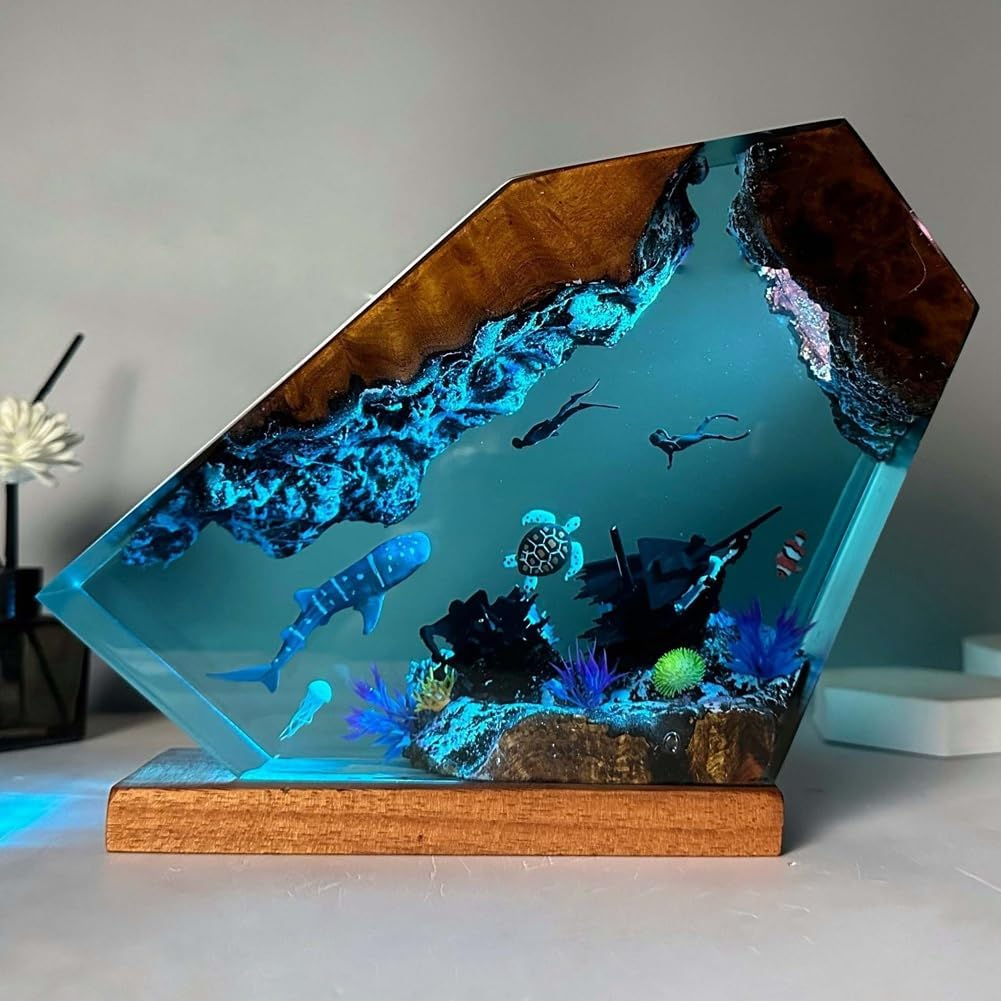 Qresthusa Undersea Resin Lamp Whale Turtle Human Diving Night Light Home Gift Office, Desk Bedroom Decoration Night Light image number 4