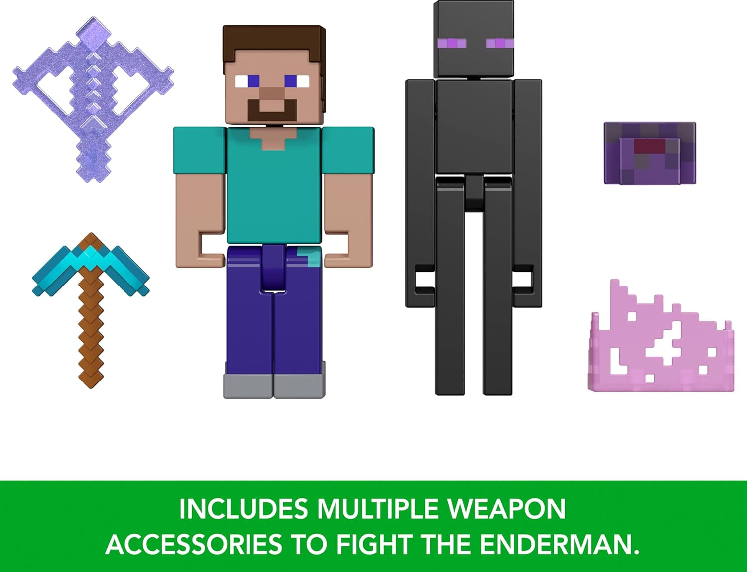 Mattel Minecraft Action Figures & Accessories 2-Pack, Enderman Encounter Playset with Steve & Enderman in 3.25-Inch Scale & 4 Battle Pieces