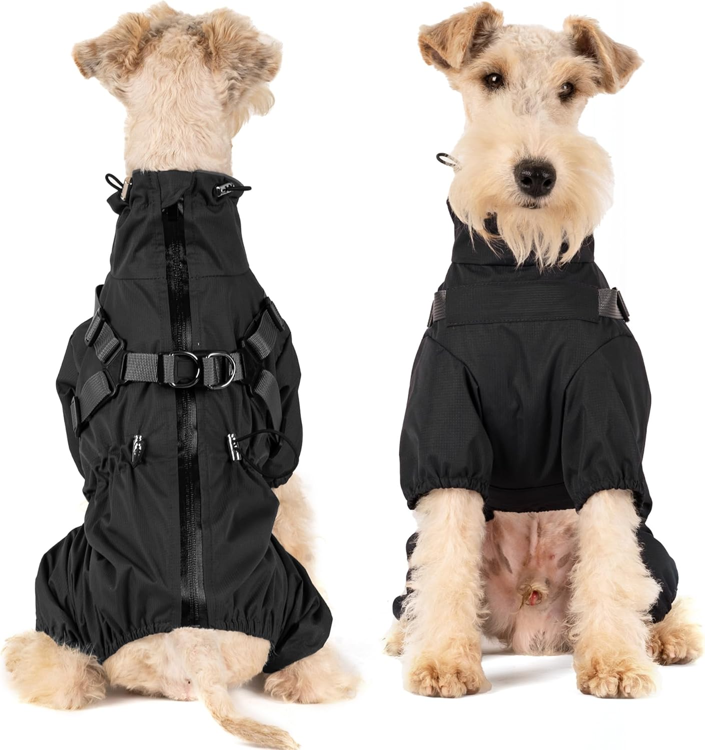 Mile High Life Waterproof Dog Raincoat, Full Coverage Small Dog Rain Coat with Harness, Adjustable 4 Legs Puppy Rain Jacket with Reflective Strip and Elastic Cuffs (Black, X-Small) image number 2