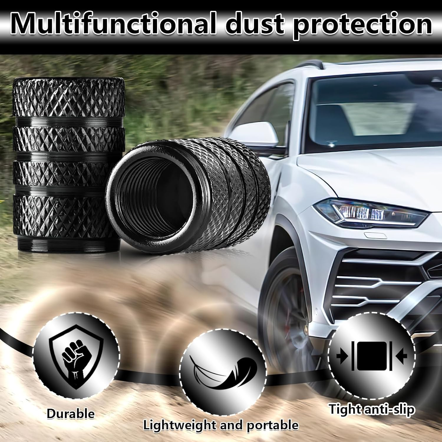 Valve Stem Caps, 8 Pcs Tire Valve Caps, Anodized Aluminum Valve Stem Caps for Cars, Bikes, Trucks, SUVS, Motorcycles (Color：Black) image number 4