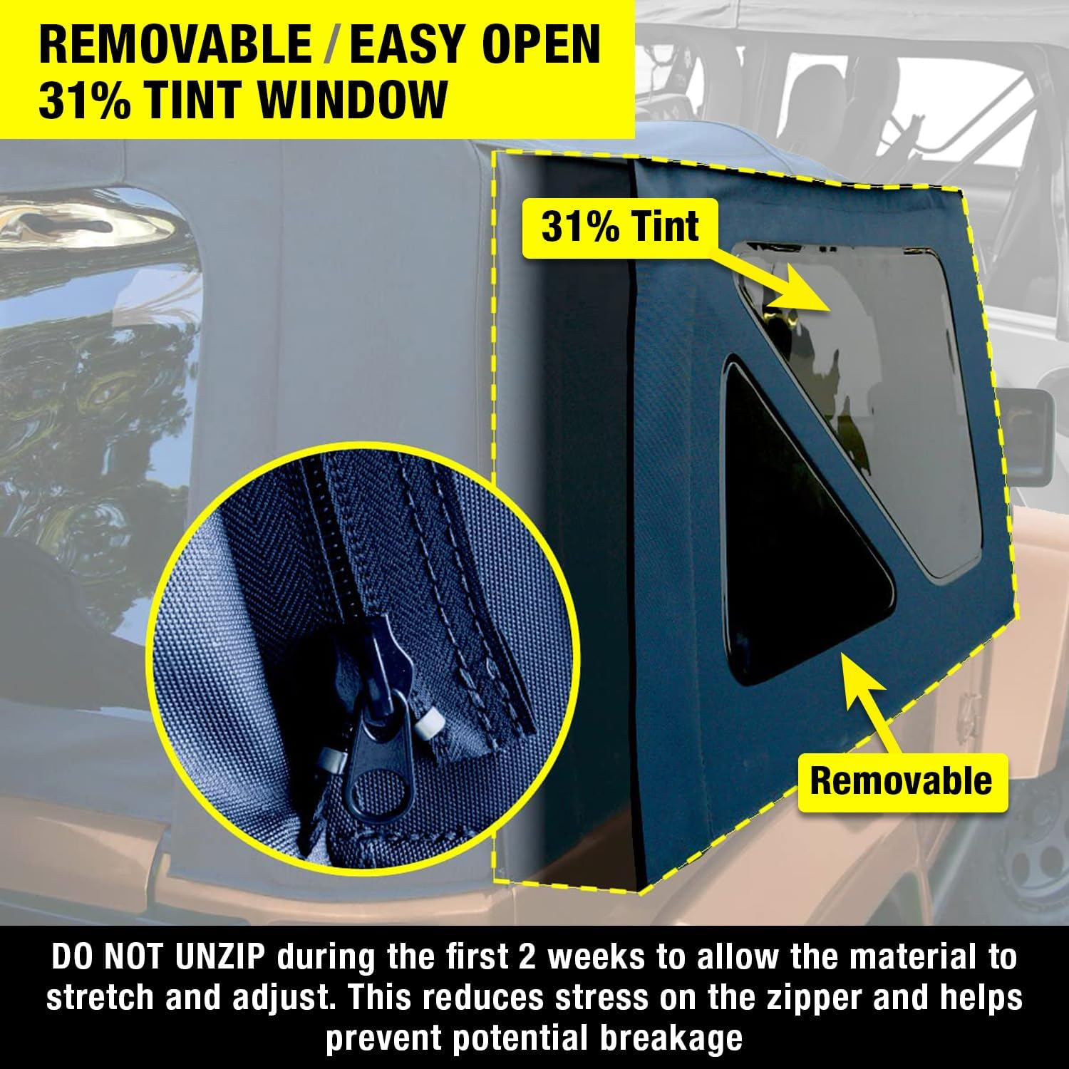 Sierra Offroad Soft Top for 1997 to 2006 Jeep Wrangler TJ - Black, Sailcloth Vinyl - 2 Door Jeep Soft Top with Rear Plastic Tinted Windows - Factory Precision Fit Replacement - No Upper Door Skins - Black Sailcloth image number 2
