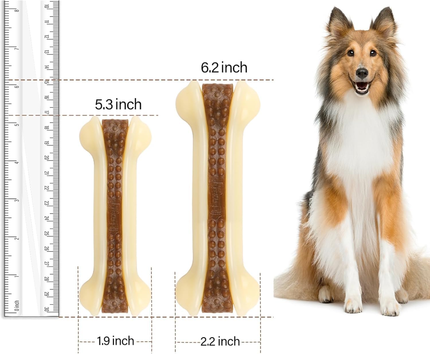 Dog Toys for Aggressive Chewers, 2 Pack Nylon Durable Dog Bones with Real Beef Flavor for Large/Medium/Small Breeds Pet Chew Toys image number 2