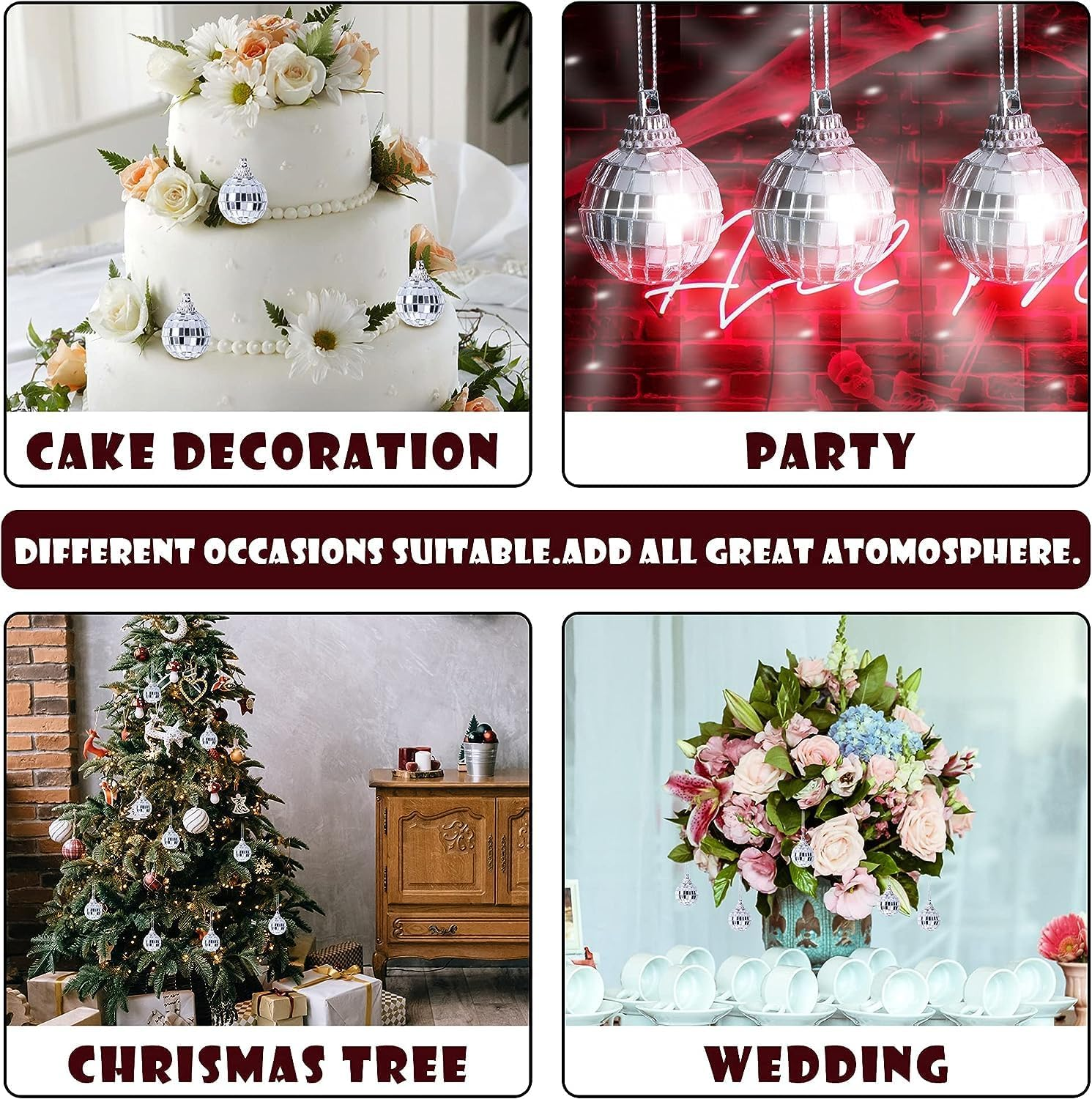 30Pcs Small Mirror Disco Ball, Christmas Ball Ornaments, Silver Hanging Decorations Reflective Mirror Ball Cake Decoratiodisco Party Supplies for Wedding Christmas Festive, 1.18In Diameter&hellip; image number 5