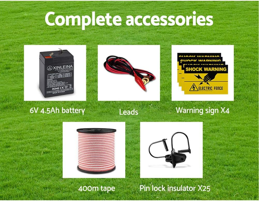 Giantz Fence Energiser 5Km Solar Energizer Charger Electric Wire, Fencing Equipment, 0.15J Discharge Energy Lead Sealed Battery Panel 400M Polytape Width 12Mm image number 4