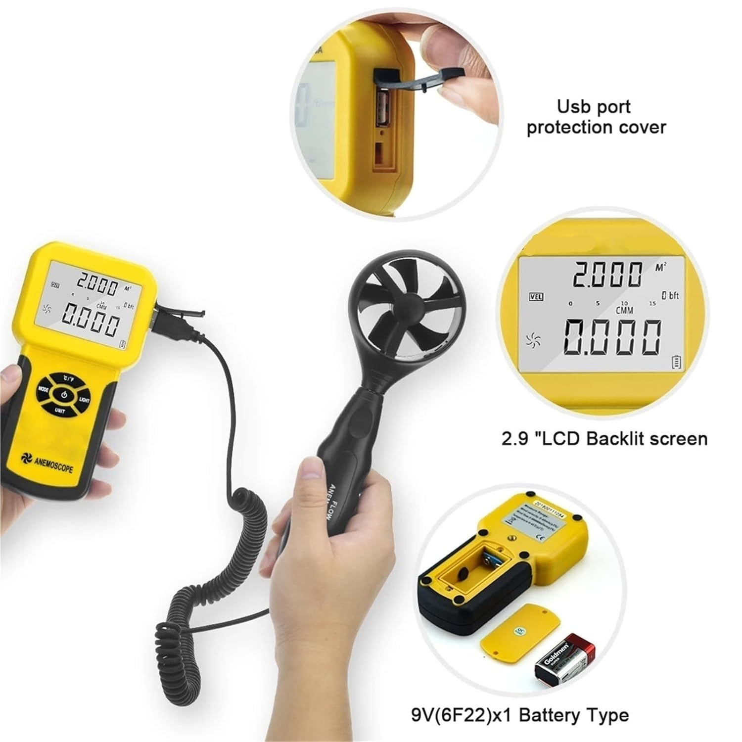 Anemometer Measures Wind Speed Wind Flow Wind Temp Tester CFM Air Flow Velocity Meter with Backlight image number 1