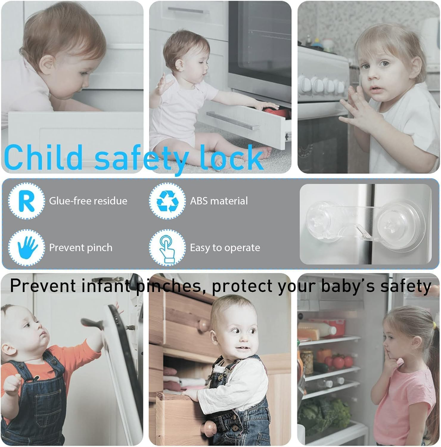 KEWAYO 8Pcs Child Safety Lock Transparent Anti-Opening Multi-Functional Soft Strap Safety Lock anti Pinch Safety Protection Buckle image number 4