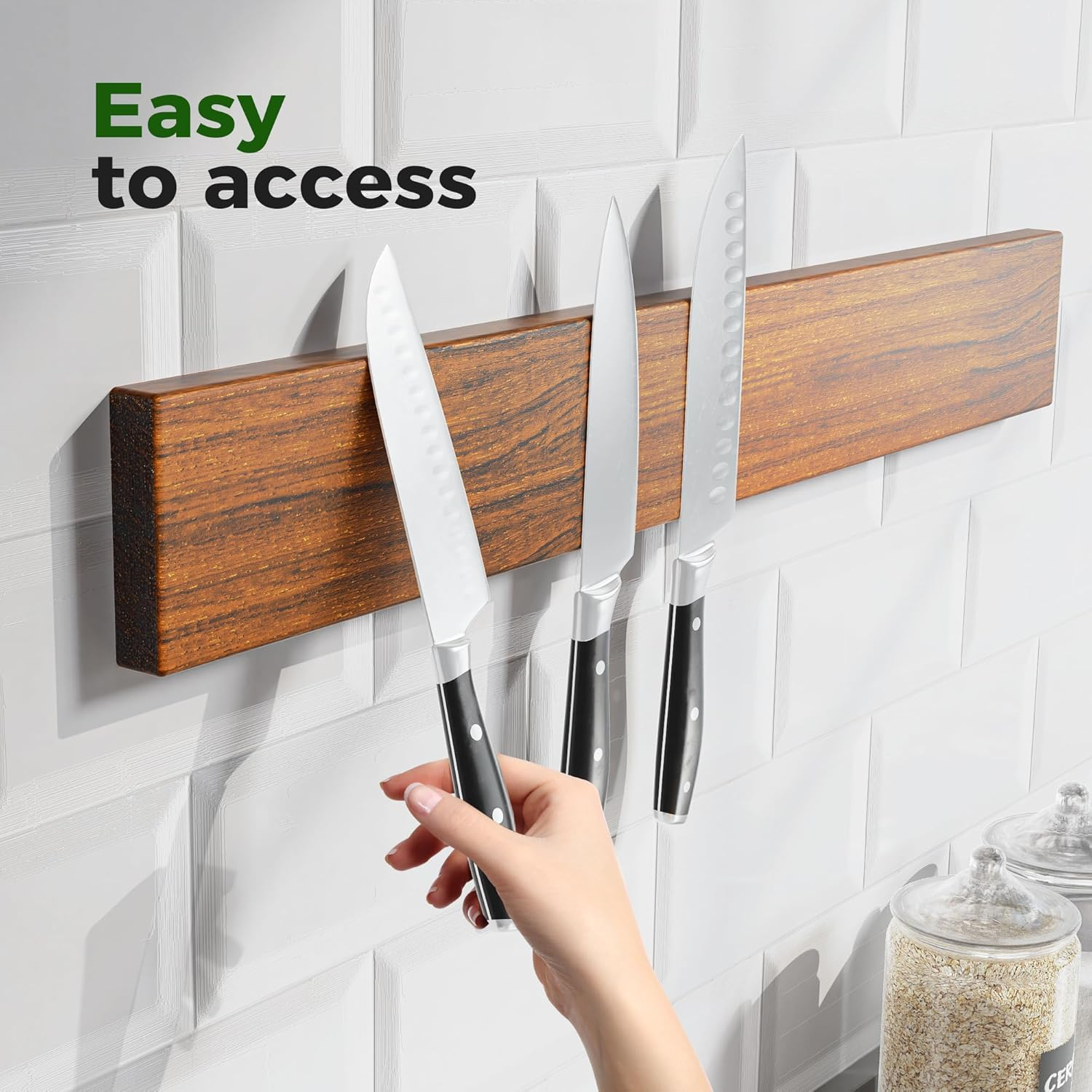 Utoplike Teak Magnetic Knife Strip, Magnetic Knife Holder for Wall, Organiser for Knives, Keys, Utensils (38 Cm) image number 1