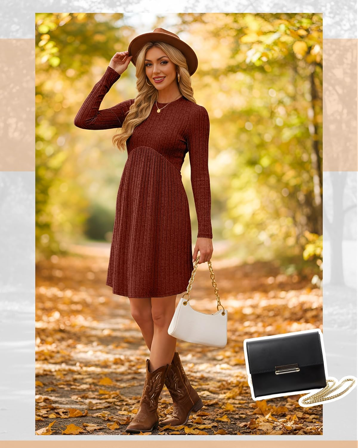 2 Pack Women Maternity Knit Sweater Dress Long Sleeve Casual Pregnancy Midi Dress Crew Neck Pleated Empire Waist image number 2