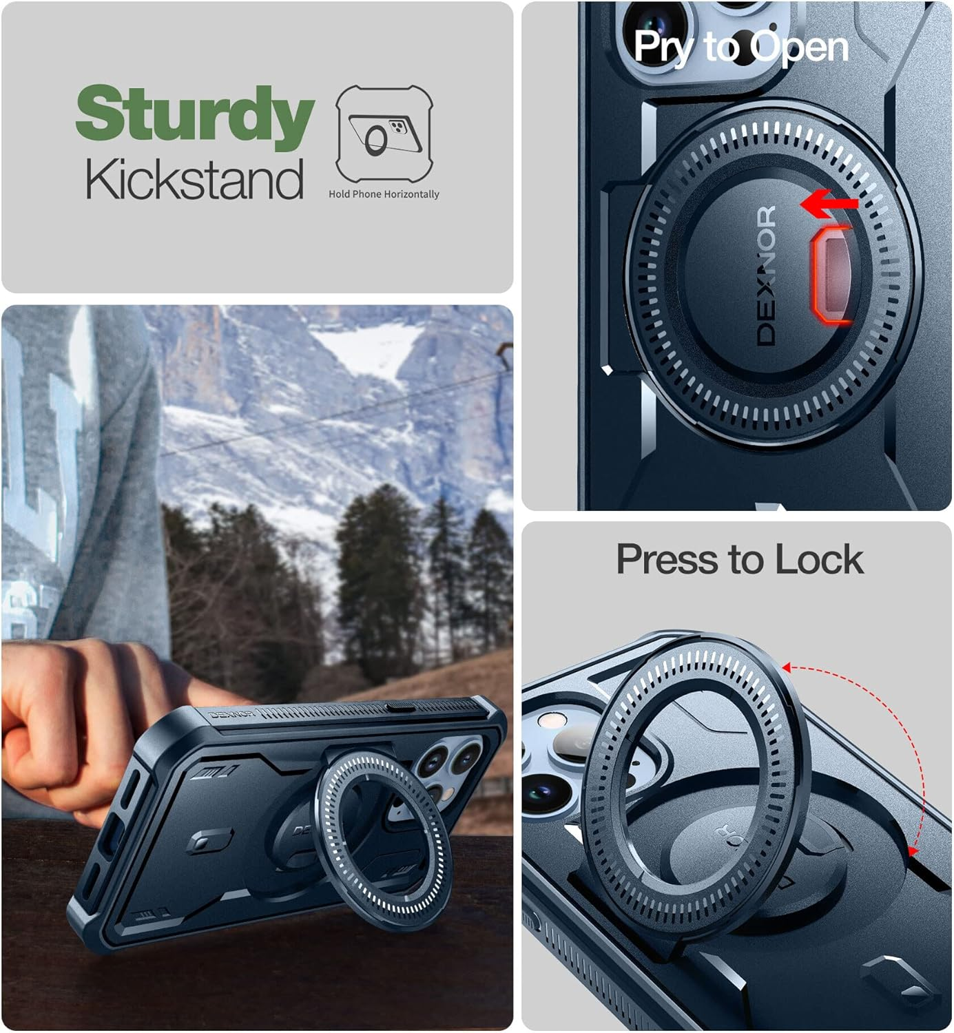 DEXNOR for Iphone 13 Pro Case Compatible for Magsafe[Built in Screen Protector and Kickstand]，Heavy Duty Military Grade Protection Shockproof Protective Cover for Iphone 13 Pro - Navy Blue - Black image number 5