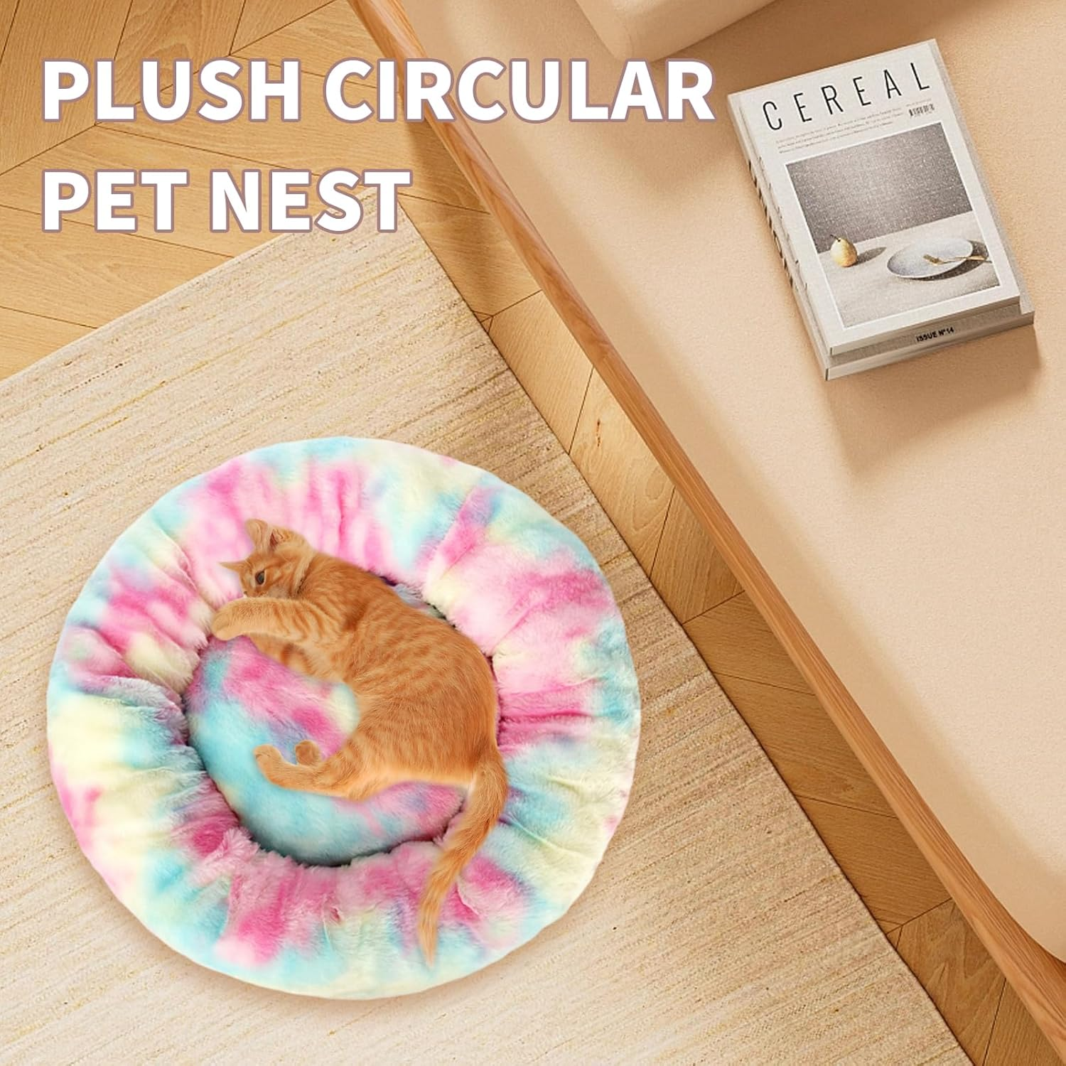 Cutitiuu 40 Cm Doughnut Dog Beds for Small Dogs, Soft and Cosy Pet Bed for Cats, Rainbow Colours, round Cute Puppy Bed with Non-Slip Underside, Fluffy image number 3