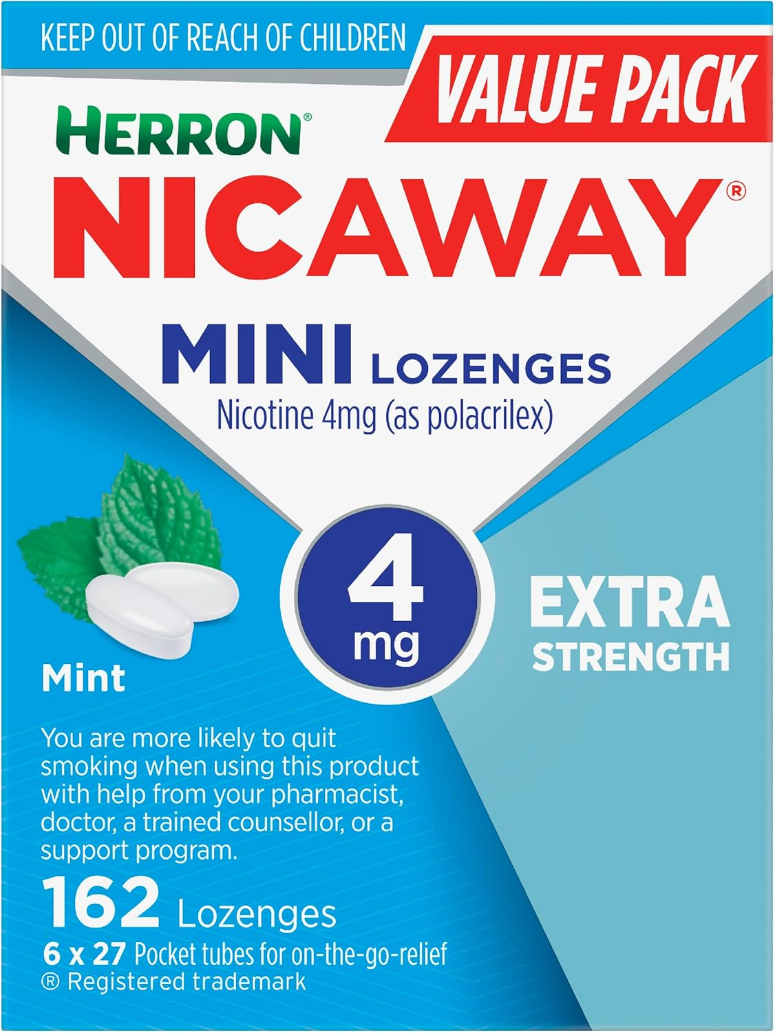 Nicaway Mini 4Mg Stop Smoking Lozenge (Pack of 162) image number 1