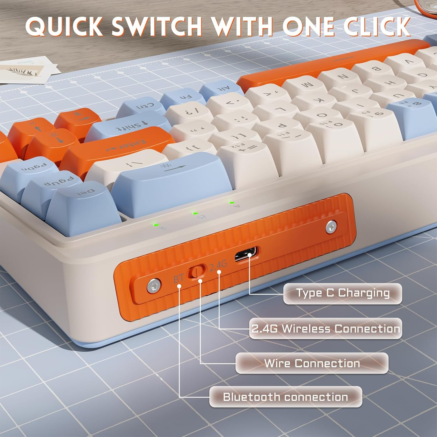 ZIYOU LANG &times;FREEWOLF M68 TKL Wireless Gaming Keyboard, 3-Mode Compact Membrane Keyboard 2.4Ghz/Bt5.1/Usb-C, 19 Keys Anti-Ghosting, 2000Mah Rechargeable - Cranberry image number 6