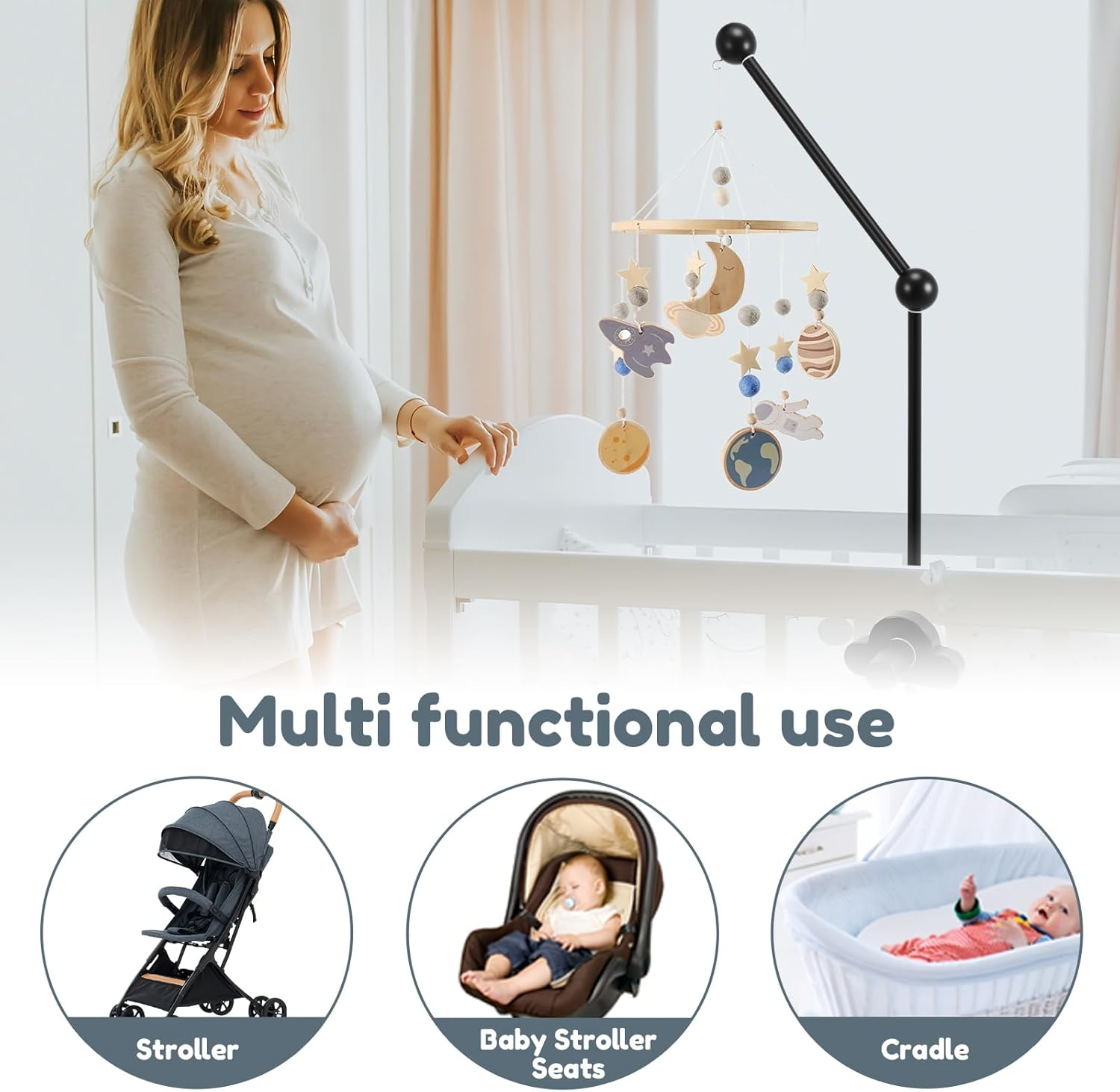 Crib Mobile Arm, Easy Installation Crib Mobile Holder Hanging Attachment Set with No Slip Rubber for Newborn Family image number 4