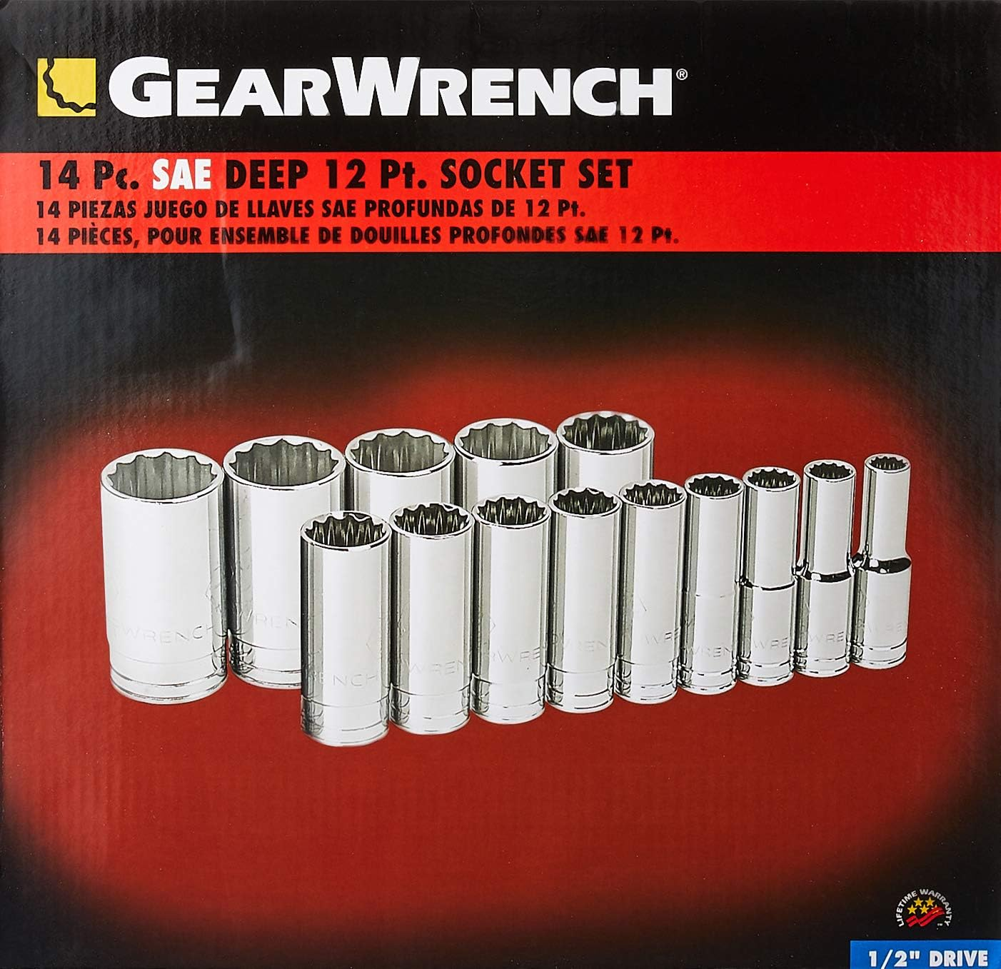 Gearwrench 80732 1/2-Inch Drive SAE Deep 12 Point Socket Set 14-Piece image number 6