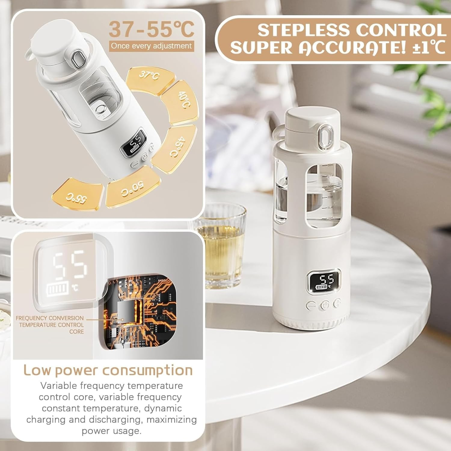 Temperature Control Milk Warmer,Portable Heating Cup with LCD Display 37&deg;C-55&deg;C Water Warmer for Instant Breastmilk, Formula with 350ML Big Capacity image number 5