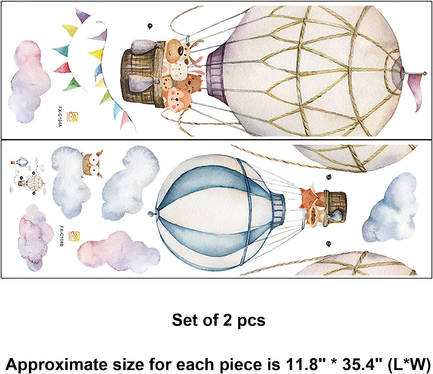 Hot Air Balloon Wall Stickers Cloud Animal Balloons Window Decals Murals Wall Art Decorative Sticker for Kids Living Room Bedroom Nursery Playroom Cute Holiday Jungle Party Decor Supplies image number 3