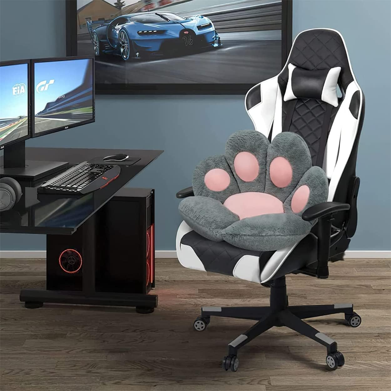 Cat Paw Cushion Comfy Kawaii Chair Cushion 31.4 X 27.5 Inch Bear Paw Lazy Sofa Office Floor Pillow Cute Plush Seat Pad for Gaming Chair for Bedroom Decor Colorful (Grey) - Pink image number 3