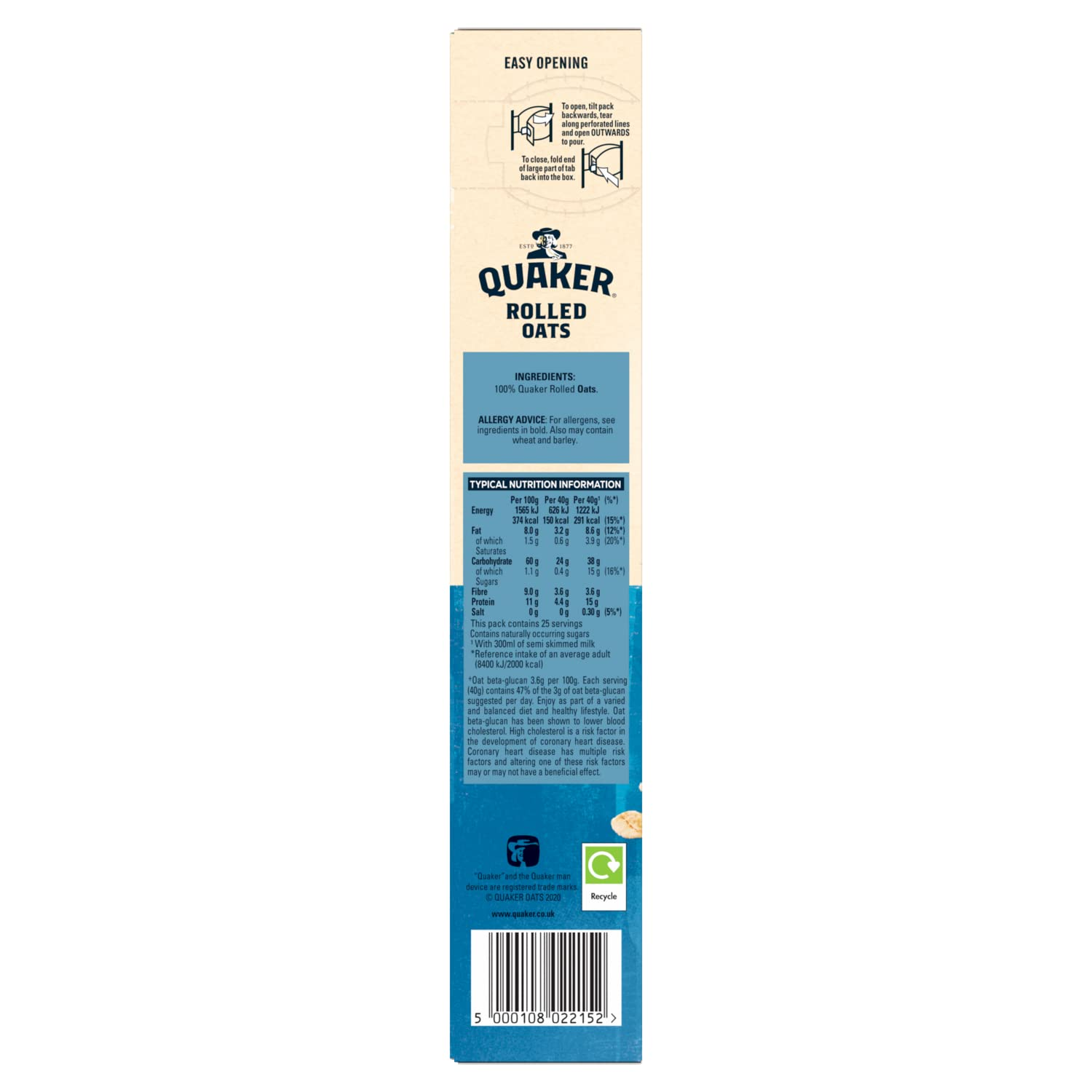 Quaker British Porridge Rolled Oats 1Kg (Packing May Vary) image number 2