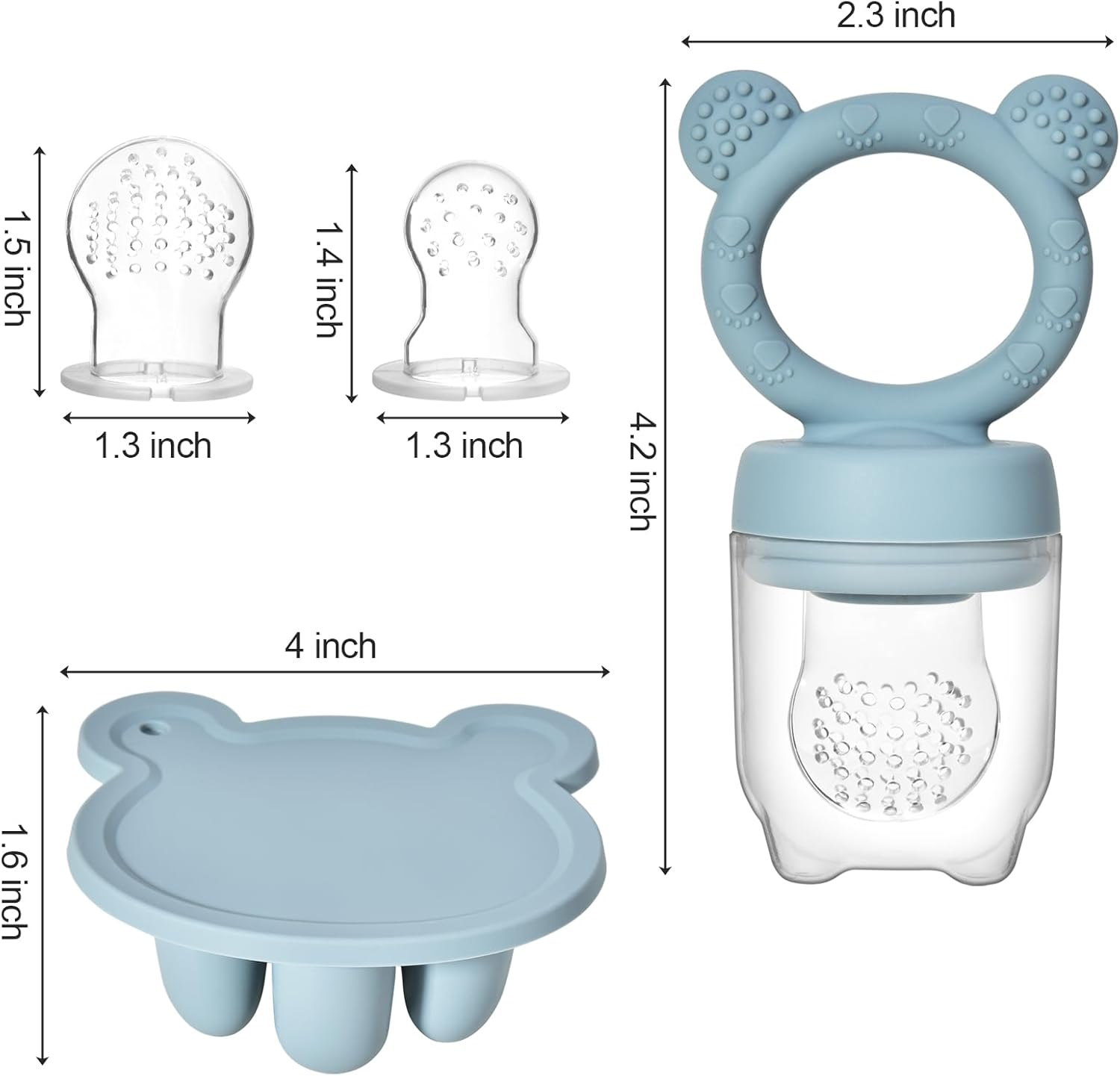Baby Bear Food Freezer Tray Baby Fruit Feeder Combo,Breastmilk Popsicle Molds for Baby Cooling Relief, BPA Free Silicone Fruit Feeder and Teether for Newborn Babies (Blue) image number 3