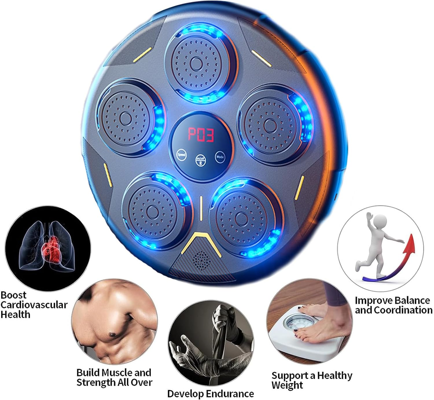 Music Machine, Bluetooth Smart, Training Punching Equipment Wall Mounted with Glove, Focus Agility Training Digital Wall Target Punching Pads Suitable for Kid image number 1