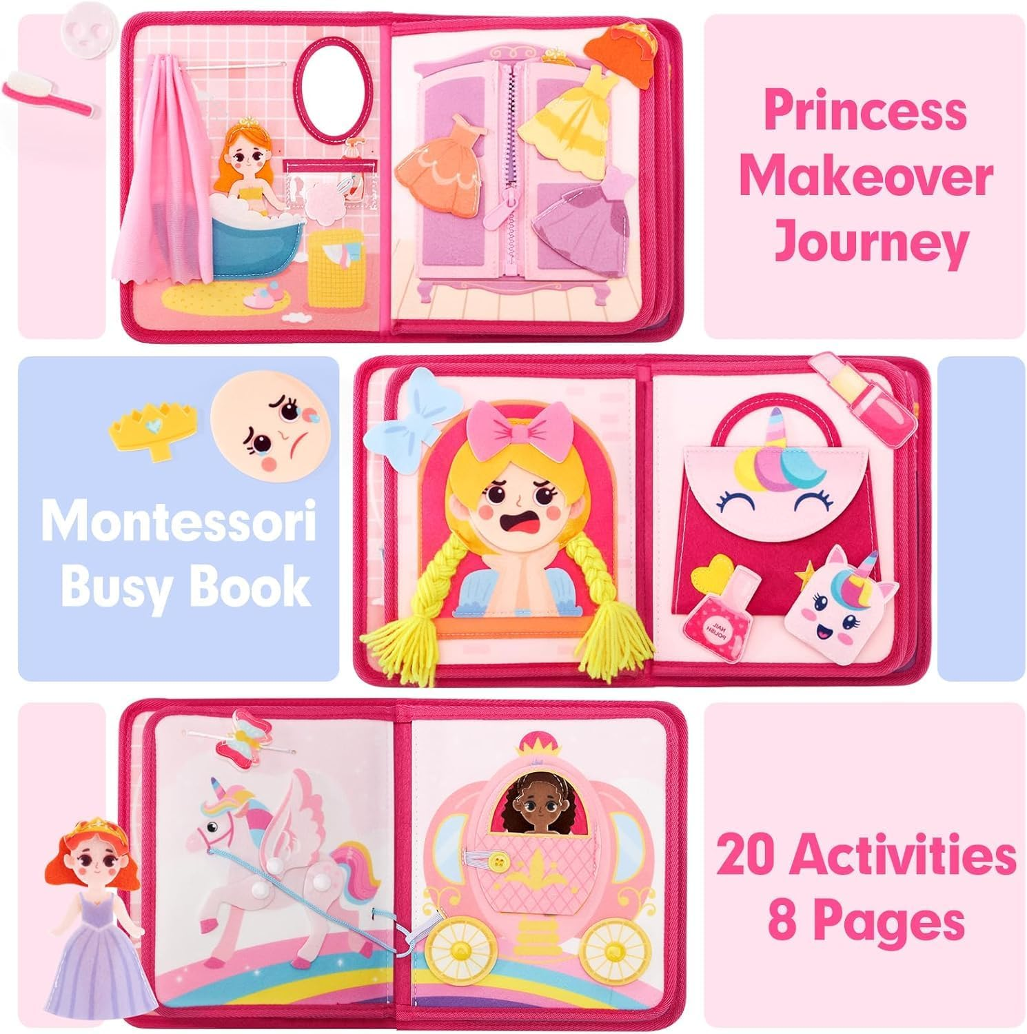 Kukelen 3-12 Year Old Girl Gifts - Princess Toys Makeover Busy Board - Quiet Busy Book -Quiet Book Pretend Play for Toddlers 3-5 - Montessori Toys for 4 Year Old Girl Birthday Gifts image number 2