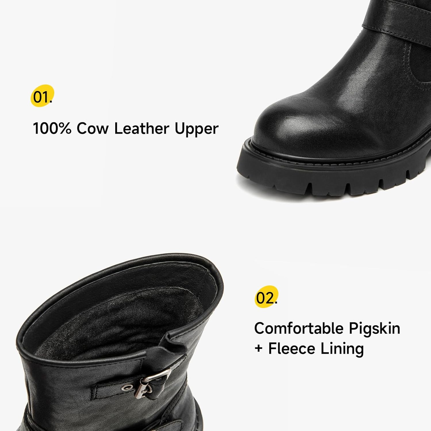 BEAU TODAY Ankle Boots for Women, Genuine Leather Platform Womens Short Boots, Chunky Low Heel Motorcycle Boots with Buckles, Fashion Dress Slip on Bike Booties image number 6