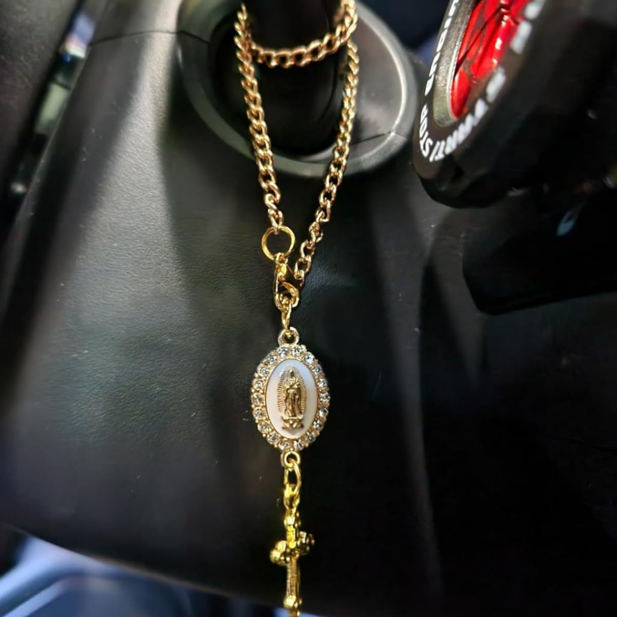 Charm Steering Wheel Rosary Accessory,Cross Pendant Car Decor,Car Rosary for Rearview Mirror,Charm Decor image number 2