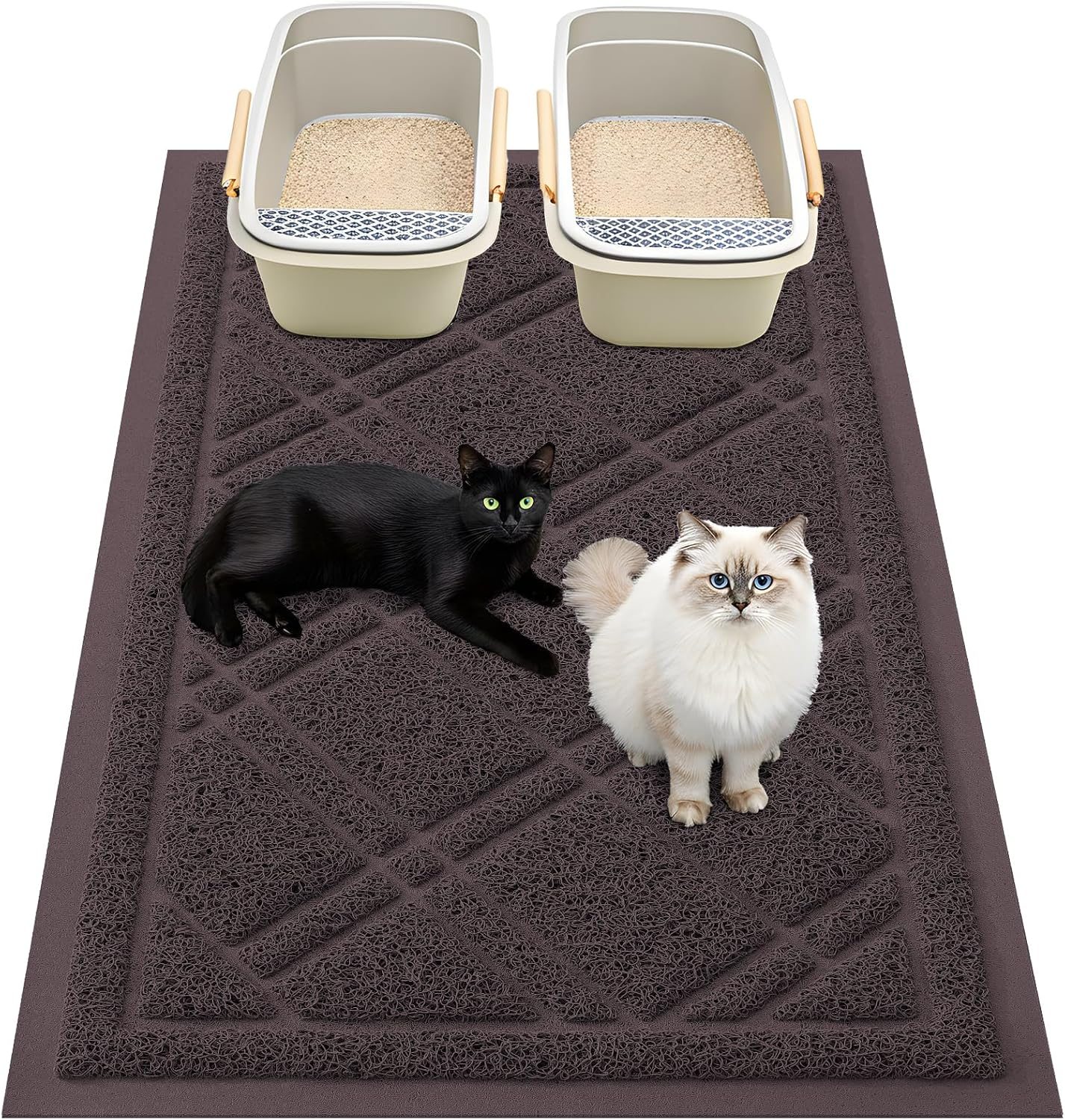 Smiry Cat Litter Box Mat 30X17, Non-Slip Water Resistant Litter Trapping Mat, Easy Clean Less Waste and Urine-Locking Cat Carpet for Indoor, Black