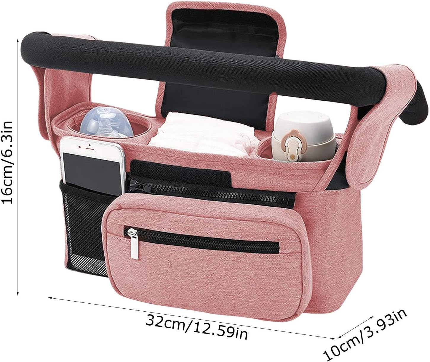 Stroller Bag Organizer | Water-Resistant Stroller Bag Attachment Baby Stroller Bag,Stroller Accessory Bag Stroller Pouch with Multiple Pockets for Bottles Diapers Wipes - Gray image number 4