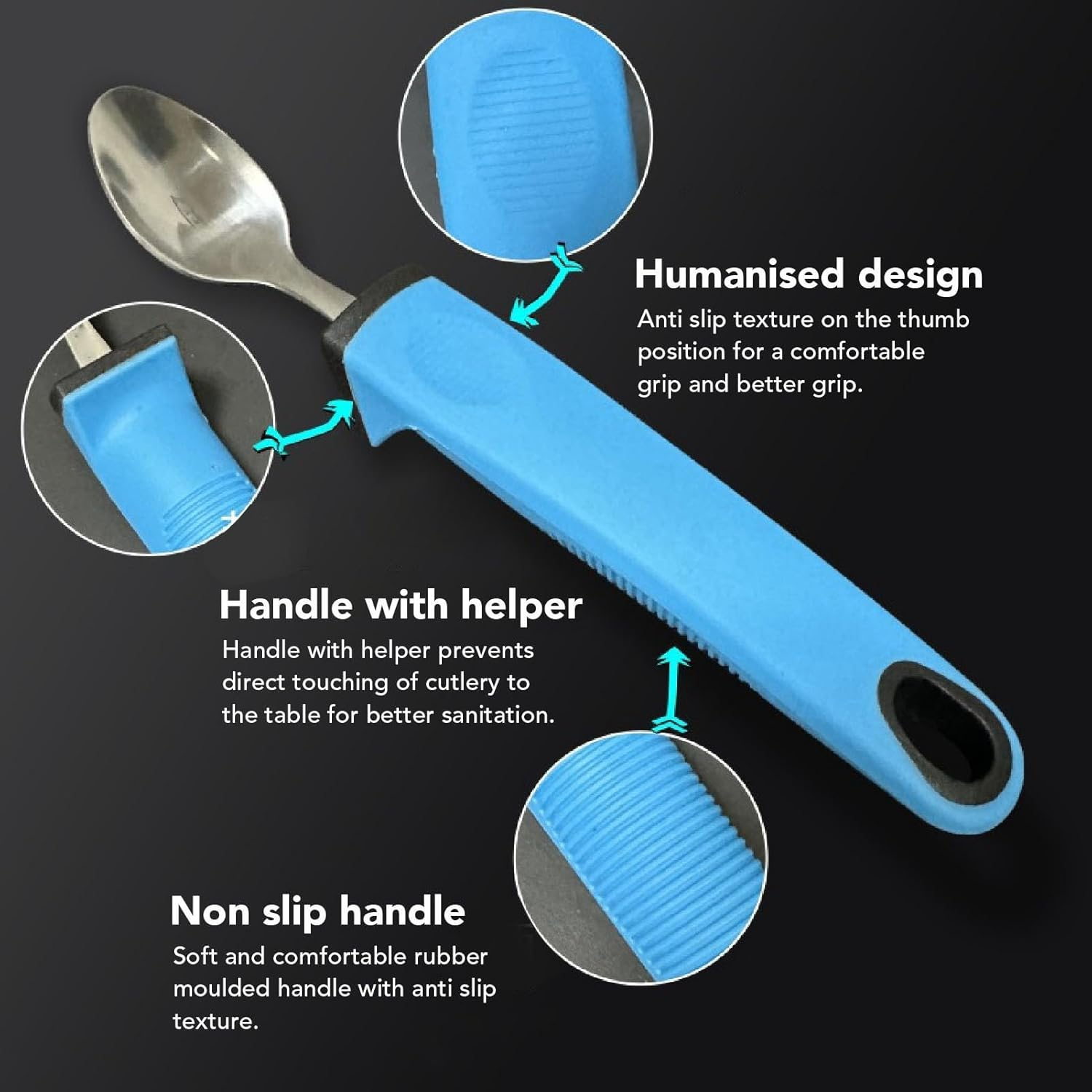 5Pcs Adaptive Cutlery Set, anti Shake Adaptive Utensils Set, Adaptive Flatware Set, with Nonslip Handle for Hand Tremors, Arthritis, Parkinson or Elderly Use (Blue) - Blue image number 5