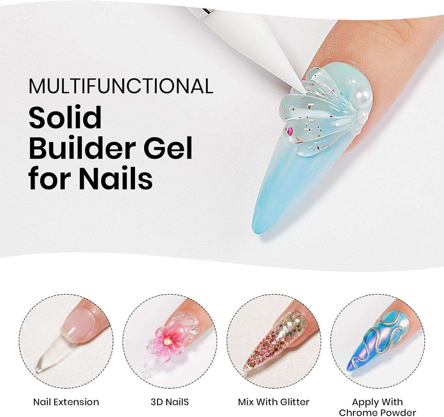 MIZHSE 30G Solid Builder Gel for Nail and 15G 3D Nail Gel, Clear Hard Gels for Nails Sculpting Gels for Nails Art Soak off U V LED Salon Home DIY Woman