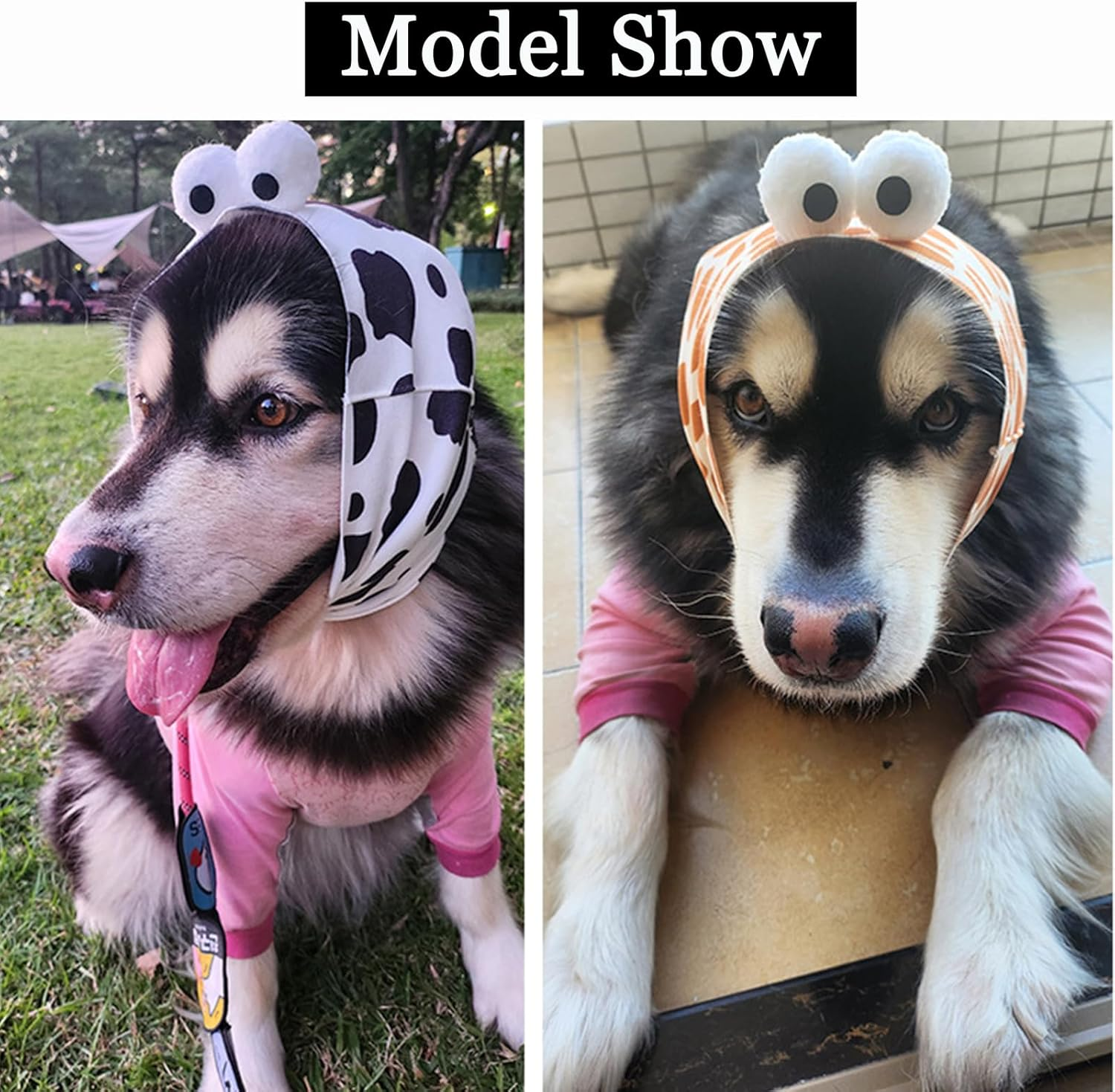 Yoolhamy Dog Snood Dog Ear Protectors for Grooming Ear Muffs Noise Protection Dog Neck and Ears Warmer Headwear for Pet Dogs and Cats Bathing (Cow, L)