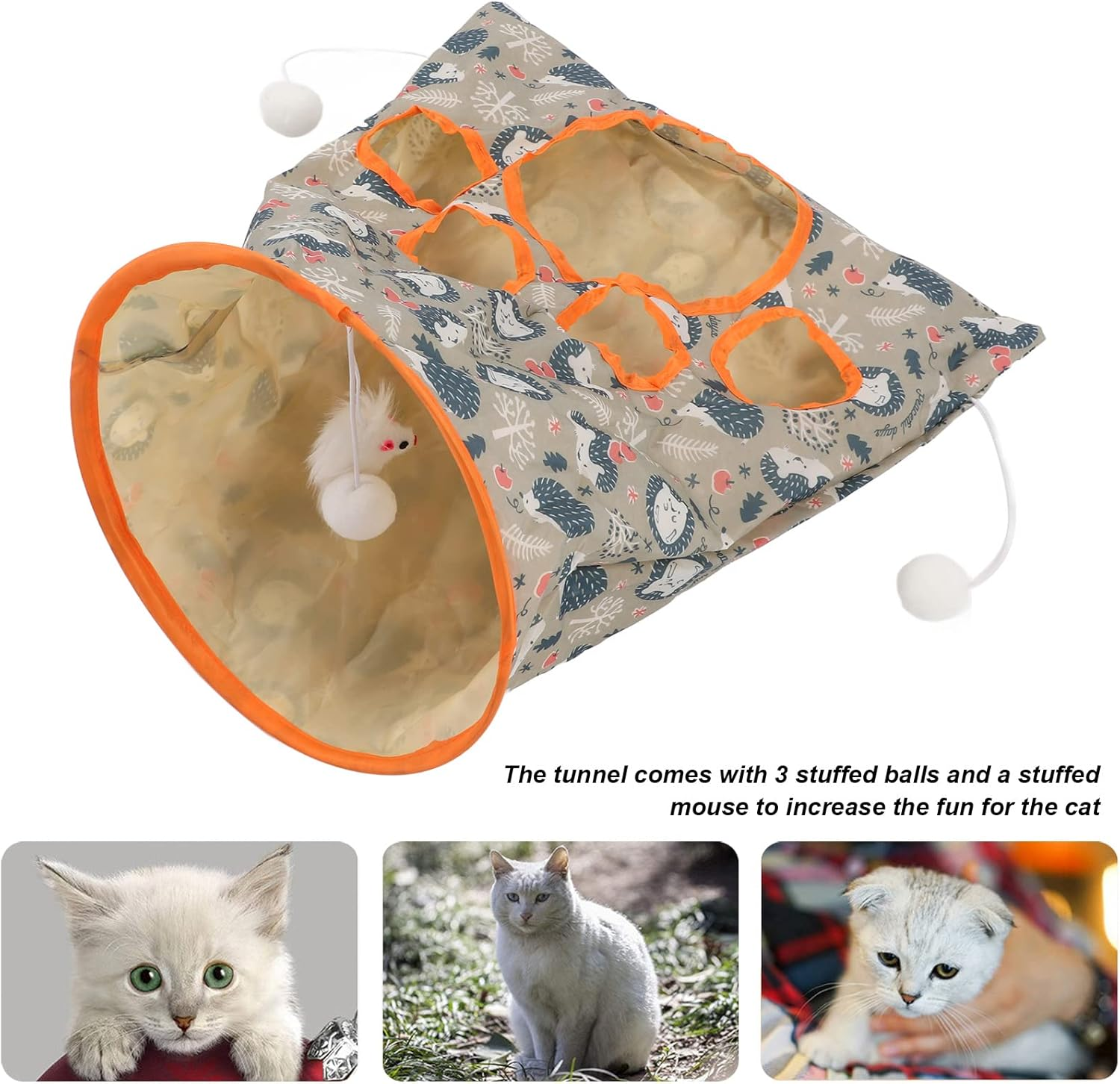 EVTSCAN Cat Tunnel Toy Collapsible 3 Layers Paper Ring Pet Tunnel with Plush Ball and Folding Plush Mouse for Pets(Blue) image number 2