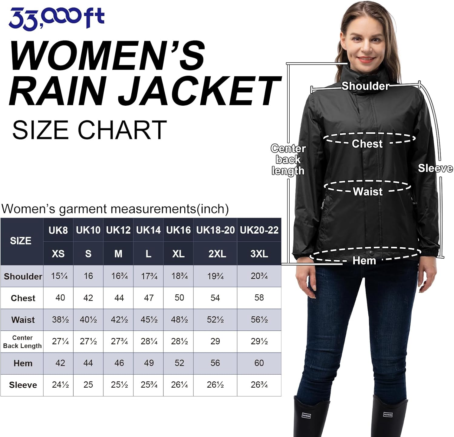 33,000Ft Women'S Waterproof Packable Rain Jacket Lightweight Breathable Running Raincoat Outdoor Hiking Jacket Ladies Windproof Windbreaker with Hideaway Hood for Cycling image number 4
