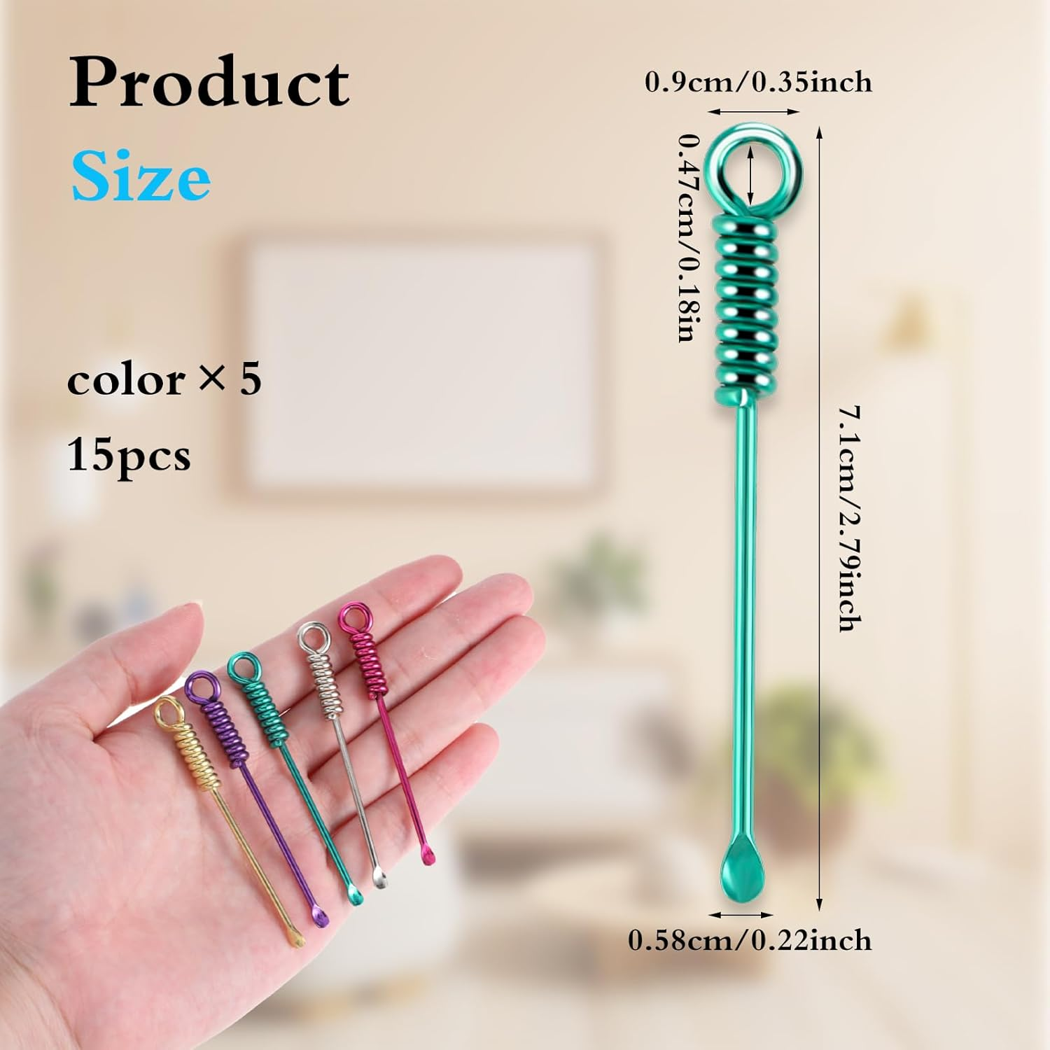 15 PCS Tiny Spoon, Portable Alloy Mini Shovel Spoon Powder Spoon Keychain Teaspoon Sparkling Pendant Necklace for Spices Salts Sand Spice Scoop