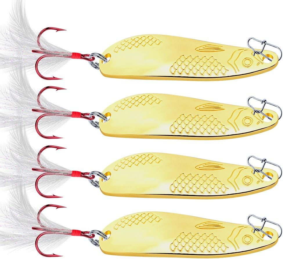 Metal Spoon Lure 10G 20G Hard Fishing Bait Silver/Gold Spinner Bass Baits Feather Hook for Bass Walleyes Trout Fishing Lures Pack of 10Pcs image number 4