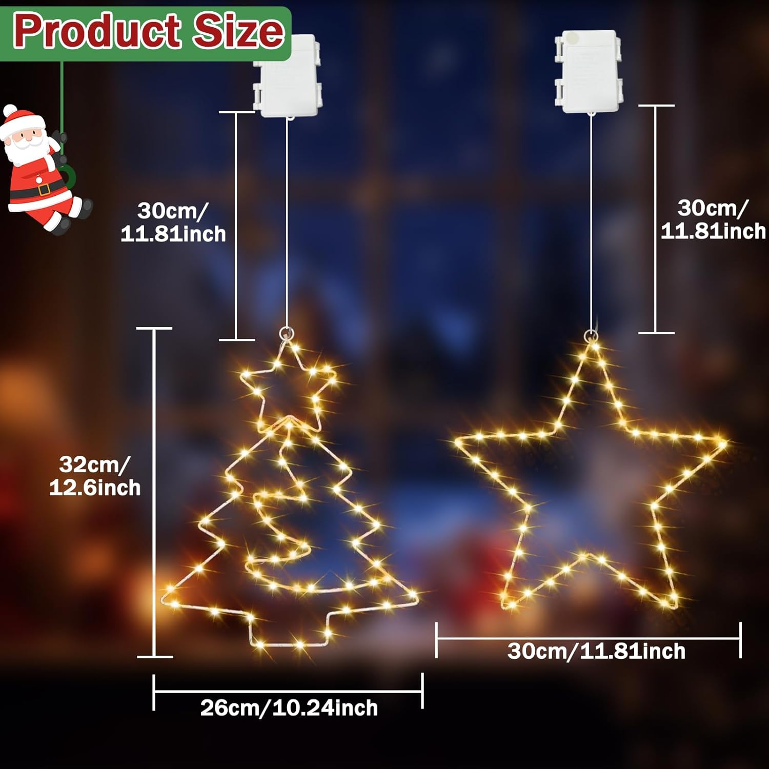 Hopelit Pack of 3 LED Star Window Decoration Hanging 45 LED Warm White Christmas Lights Window Battery Operated 8 Modes IP44 Waterproof Christmas Decoration Window Light Curtain - Star image number 6