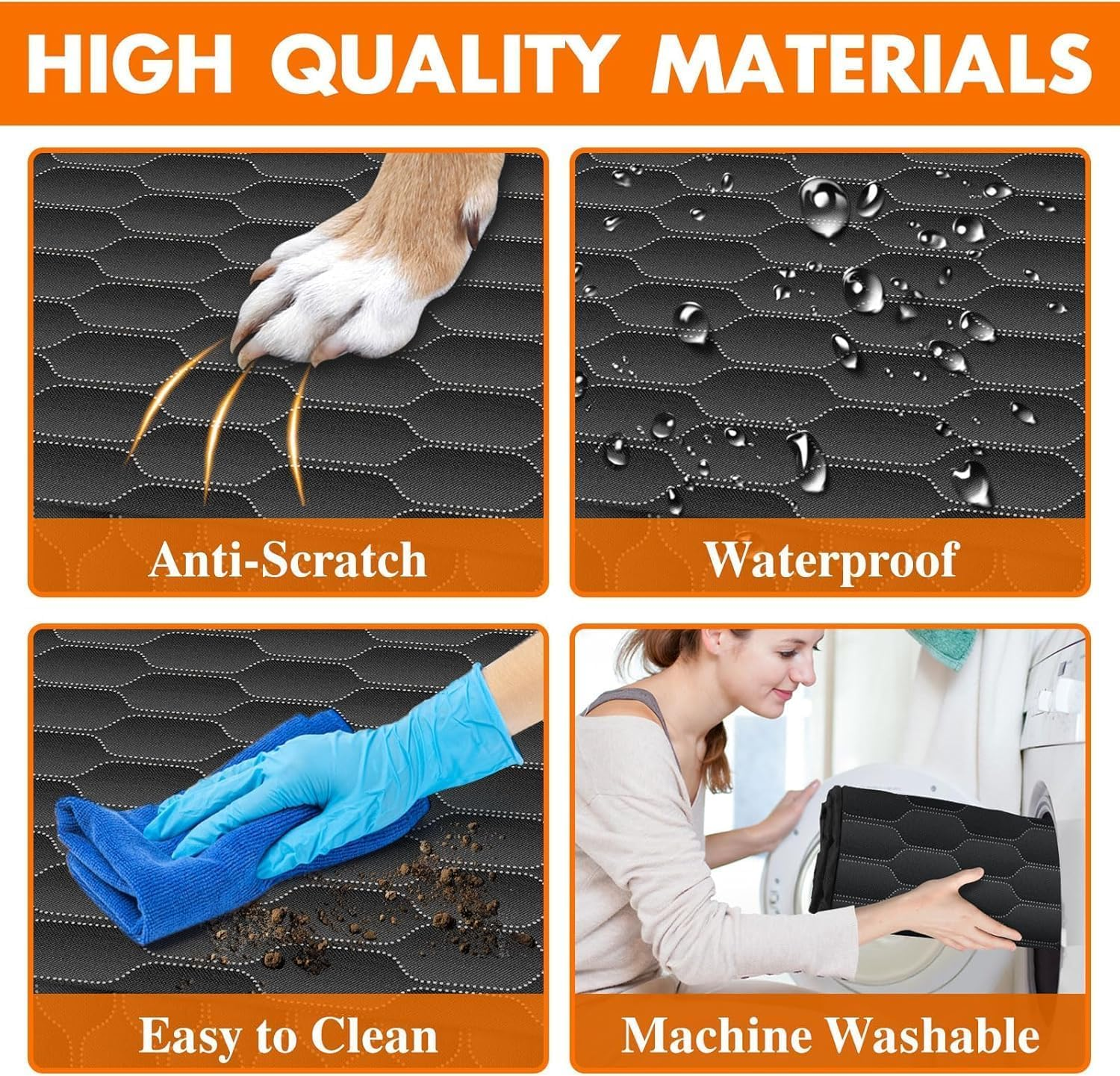 Dog Car Seat Cover - Waterproof Nonslip Car Seat Cover for Dogs - Hammock Style Dog Accessories W/Mesh Window, Scratch-Proof Seat Covers for Dogs - Universal Cars Back Seats - Black & Orange image number 5