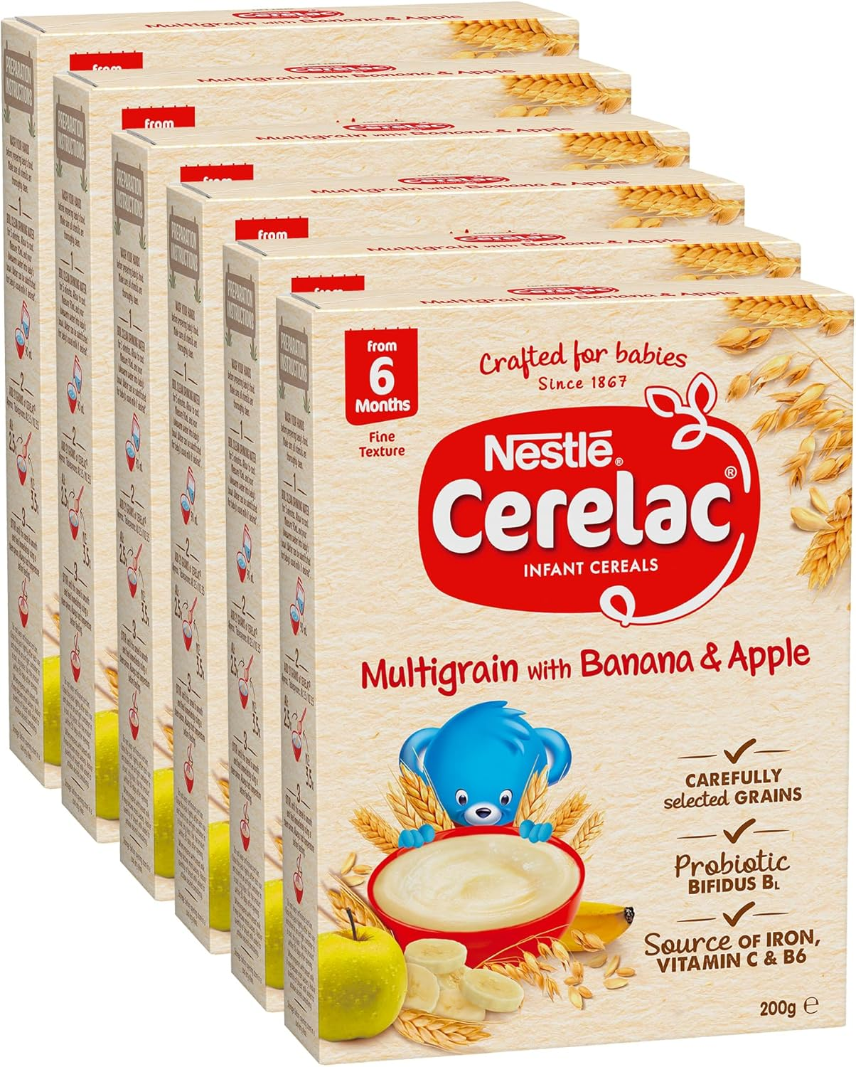 Nestl&eacute; CERELAC Infant Cereal Multigrain with Banana & Apple Baby Cereal from 6 Months &ndash; 200G (Pack of 6) image number 4
