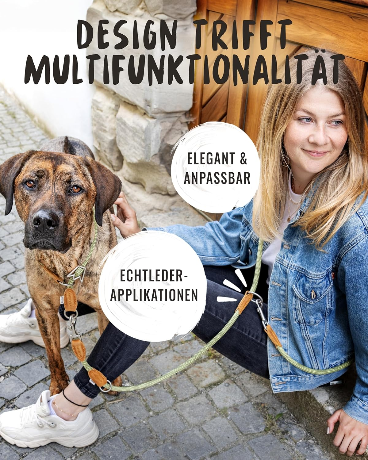 Rudelk&ouml;nig Emma Dog Lead 2.30 M - Adjustable Dog Lead for Medium and Large Dogs - Elegant Rope Lead in Khaki image number 6