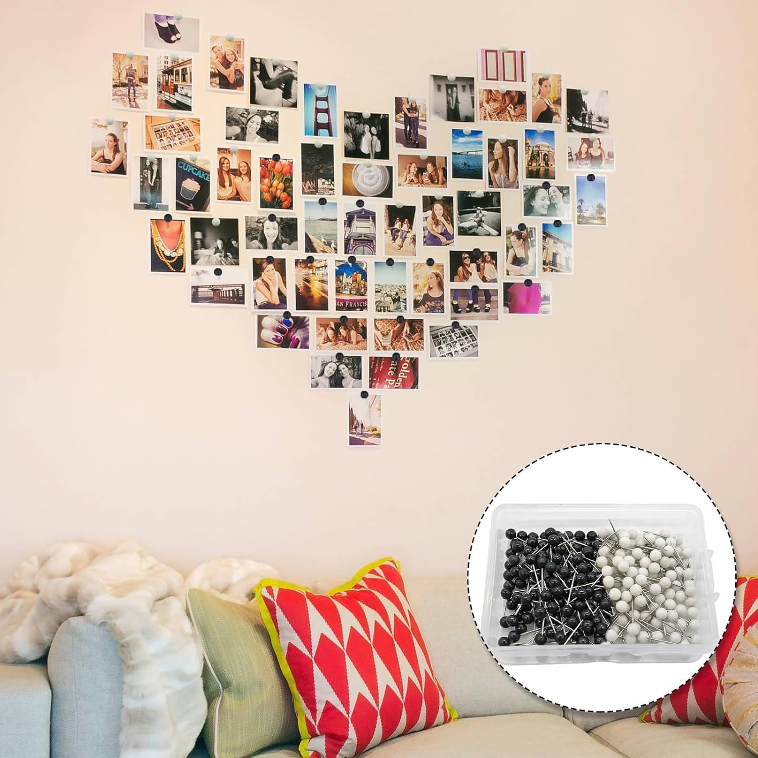 Map Tacks Small round Head Push Pins, 1000Pcs Marking Pins for Maps, Thumb Tacks with Plastic Head, Mixcolor - White, 1000Pcs image number 2