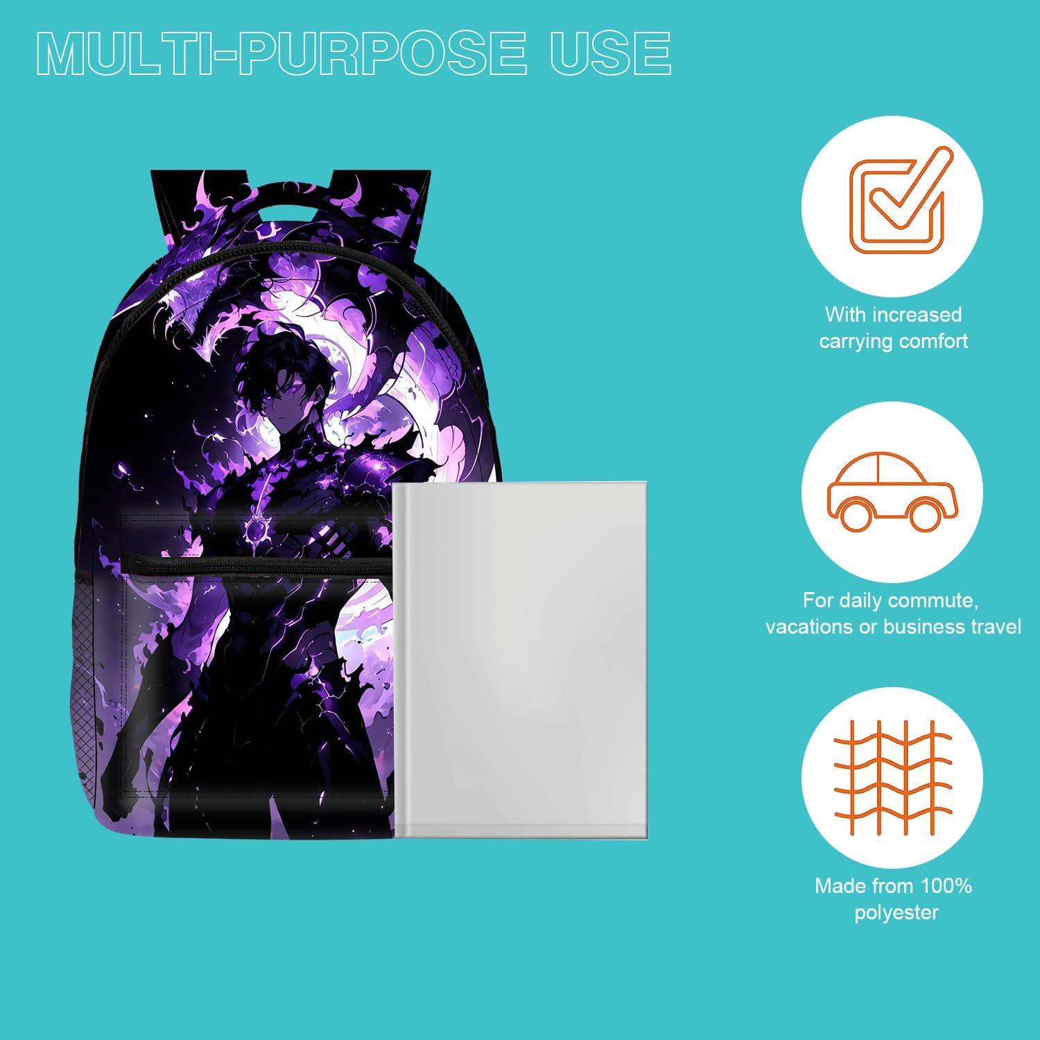 UBBY Solo Leveling 3D Printed Children'S School Backpack for Students - 41 X 30 X 14 Cm (16 Inches) Cool Style School Backpack Children'S Backpacks for Teenagers & Children Book Bags