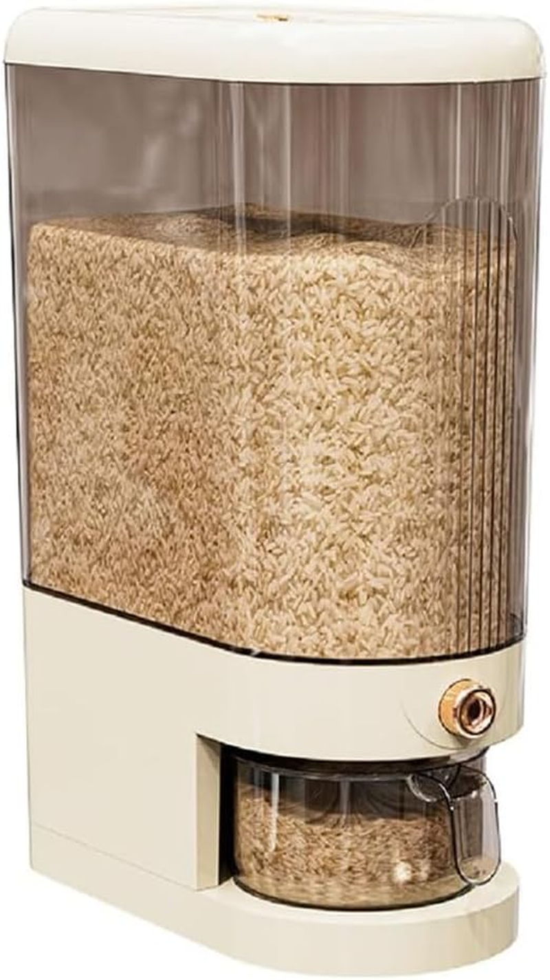 Rice Dispenser, Grain Container Storage, Measuring Cylinder with Lid, Sealed Rice Jar, Household Rice and Flour Drawer, Rice Storage Box, Grain Dispenser Barrel for Kitchen (White, 10 KG) image number 5