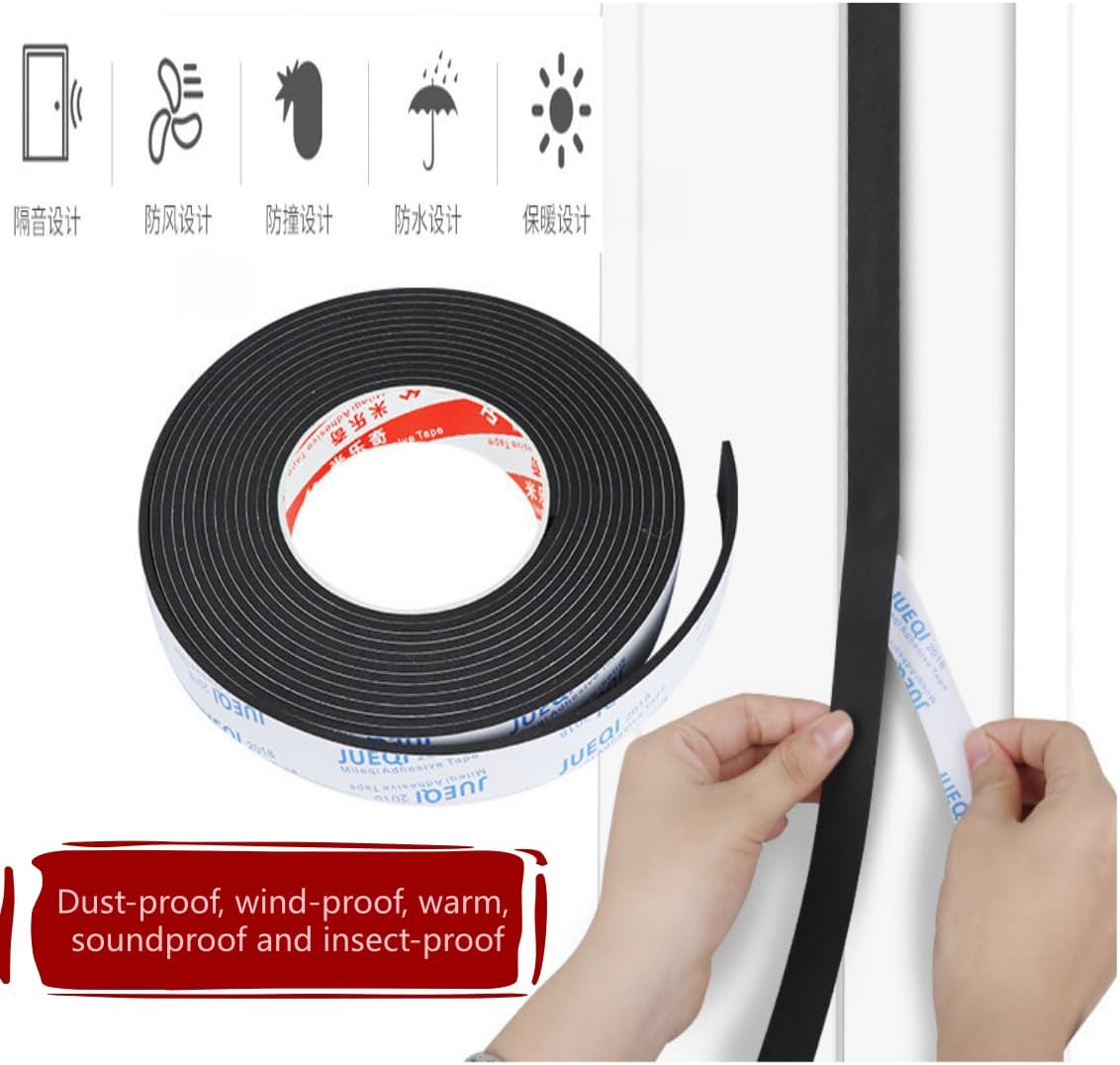 2 Pack Sealing Foam Tape, Single Sided Adhesive Door Window Seal Strip for Insulation,Draft Stopper, Soundproofing, Dust and Air Block (Black) &ndash; 42Cm X 10Mm X 1Mm image number 5