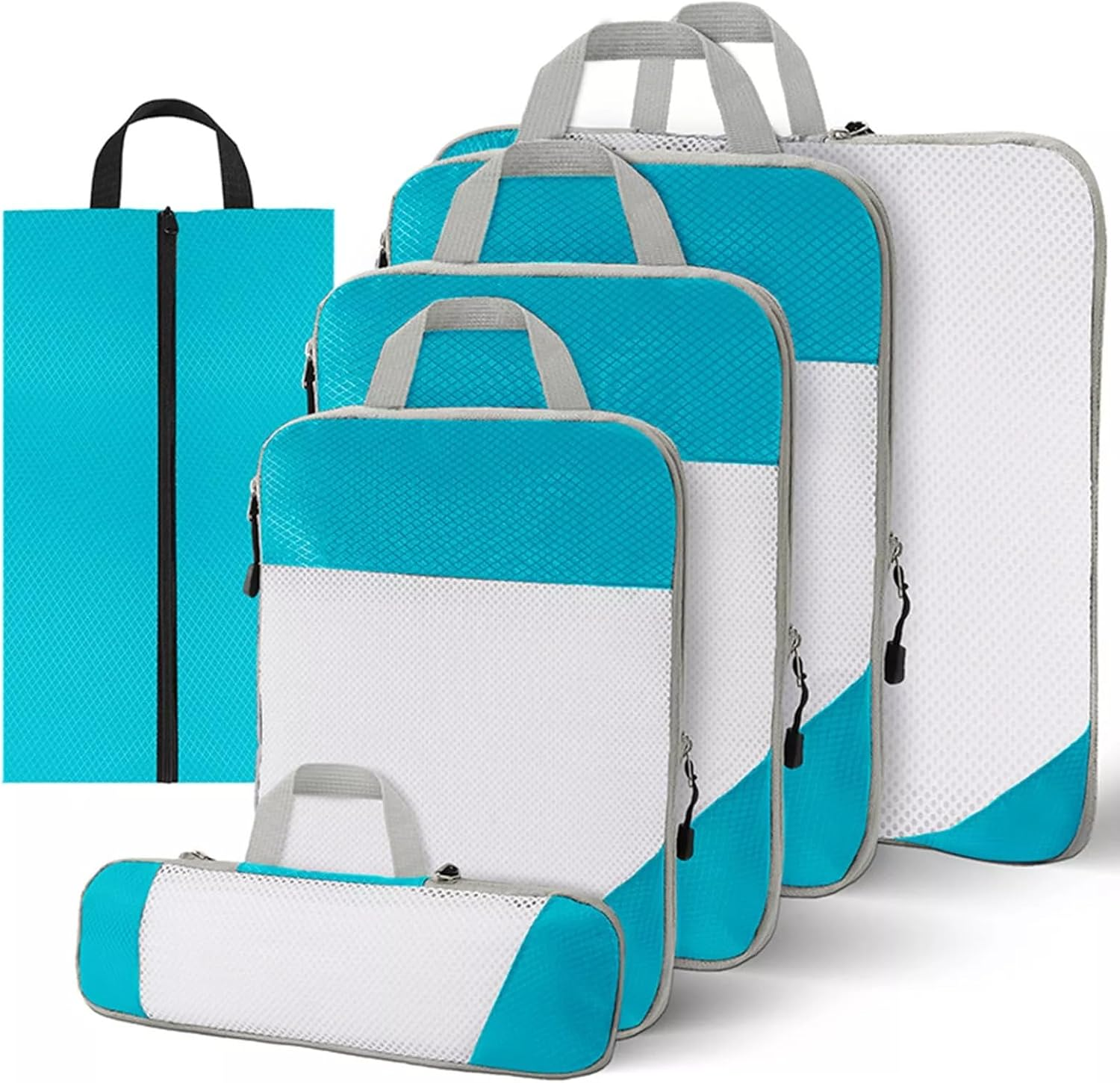 6Pcs Compression Packing Cubes Expandable Storage Travel Luggage Bags Organizer (Navy Blue) - Navy Blue image number 4