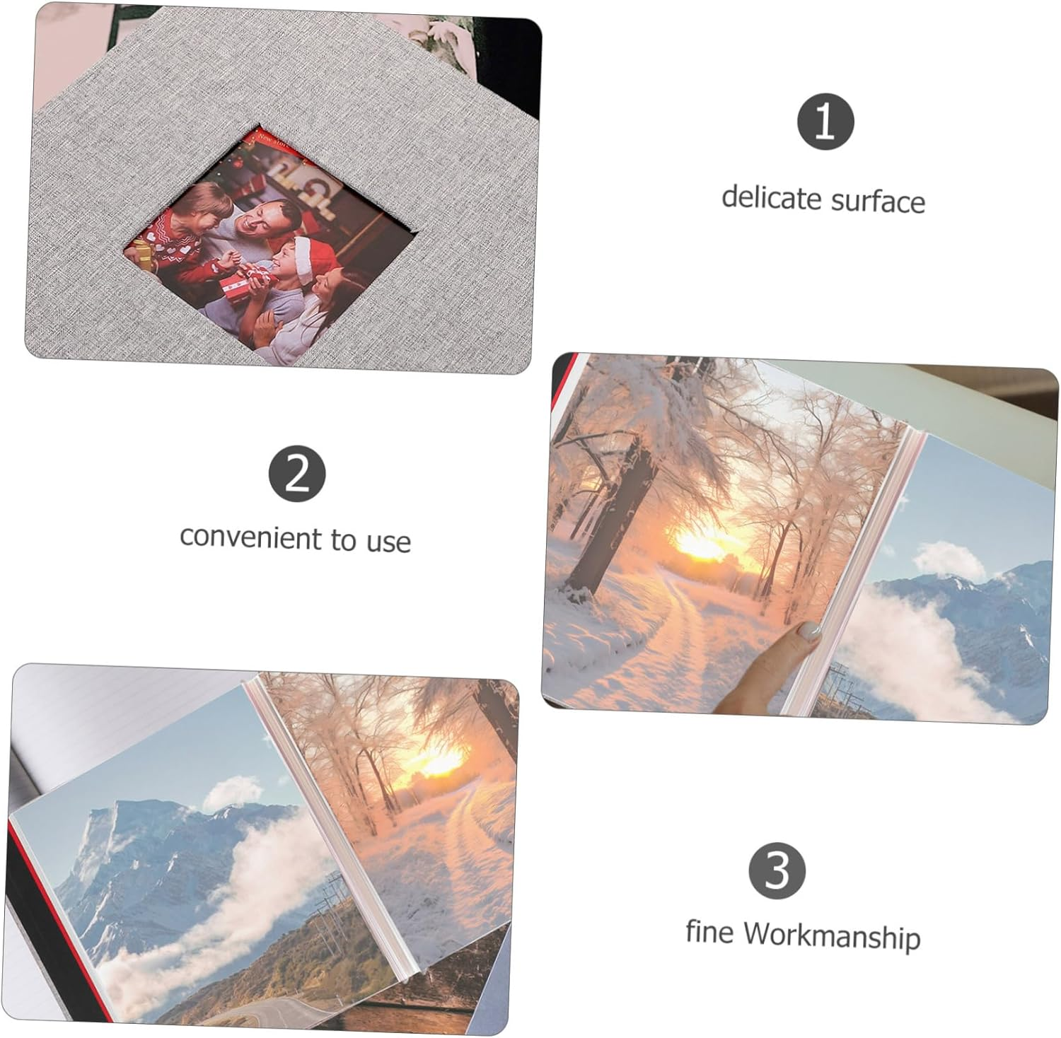 1Set Cover Self-Adhesive Photo Album with Window Design Scrapbook for Family Memories Cover and Pages Grey