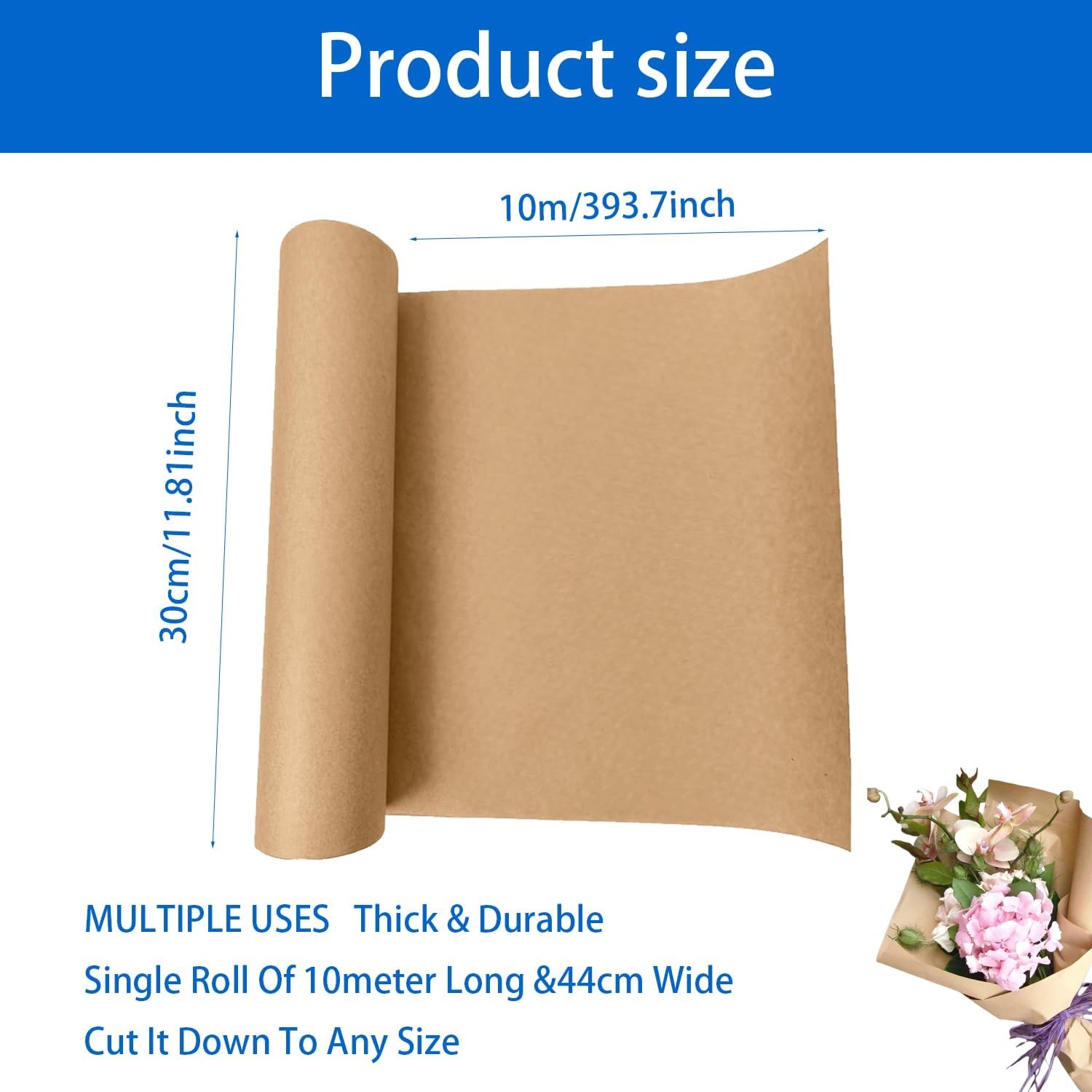 Xinghonyac Brown Wrapping Paper, Brown Kraft Paper Roll, Kraft Gift Wrapping Paper for Bouquets, Arts & Crafts, Tablecloths, Posters, Packaging,Transportation, Moving (30Cm X 10M) image number 3